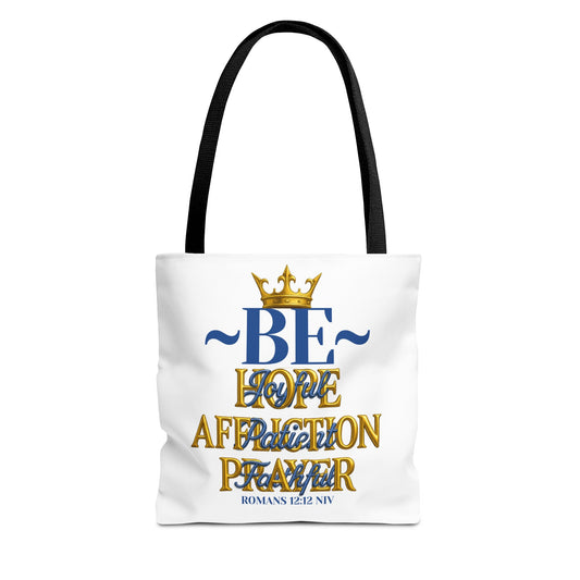 Romans 12:12 Inspirational Tote Bag - Be joyful in Hope - Love, Affection, Prayer | Eco-Friendly, Gift for Her, Everyday Bag, Bible Verse, Fashion Accessory