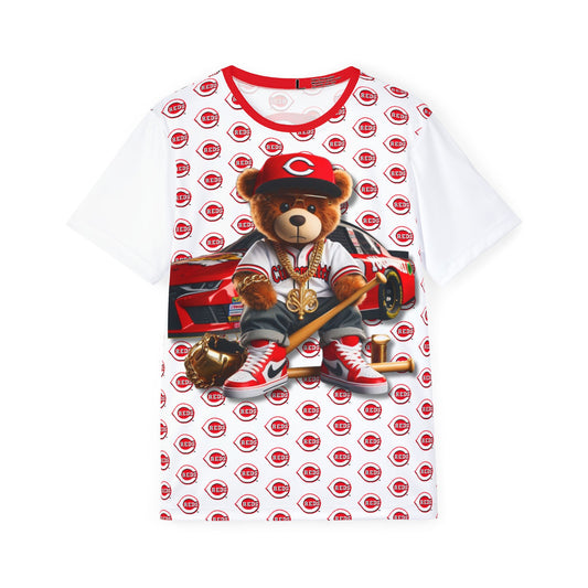 Cincinatti Reds Baseball, Bristol Motor Speedway, White Men's Sports Jersey with Bear Mascot, Cute Baseball Shirt, Sporty Casual Wear, Gifts for Sports Fans, MLB Team Apparel, Fun Birthday Present