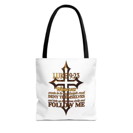 Luke 9:23 Inspirational Cross Tote Bag, Christian Faith Bag, Scripture Motivational Tote, Gift for Believers, Luke 9:23 Bag, Everyday Carry