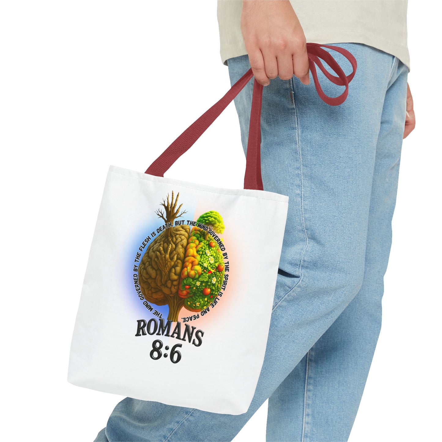 Romans 8:6 Inspirational Tote Bag, Motivational Shopping Bag, Eco-Friendly Tote, Faith-Based Gift, Positive Message Carrier