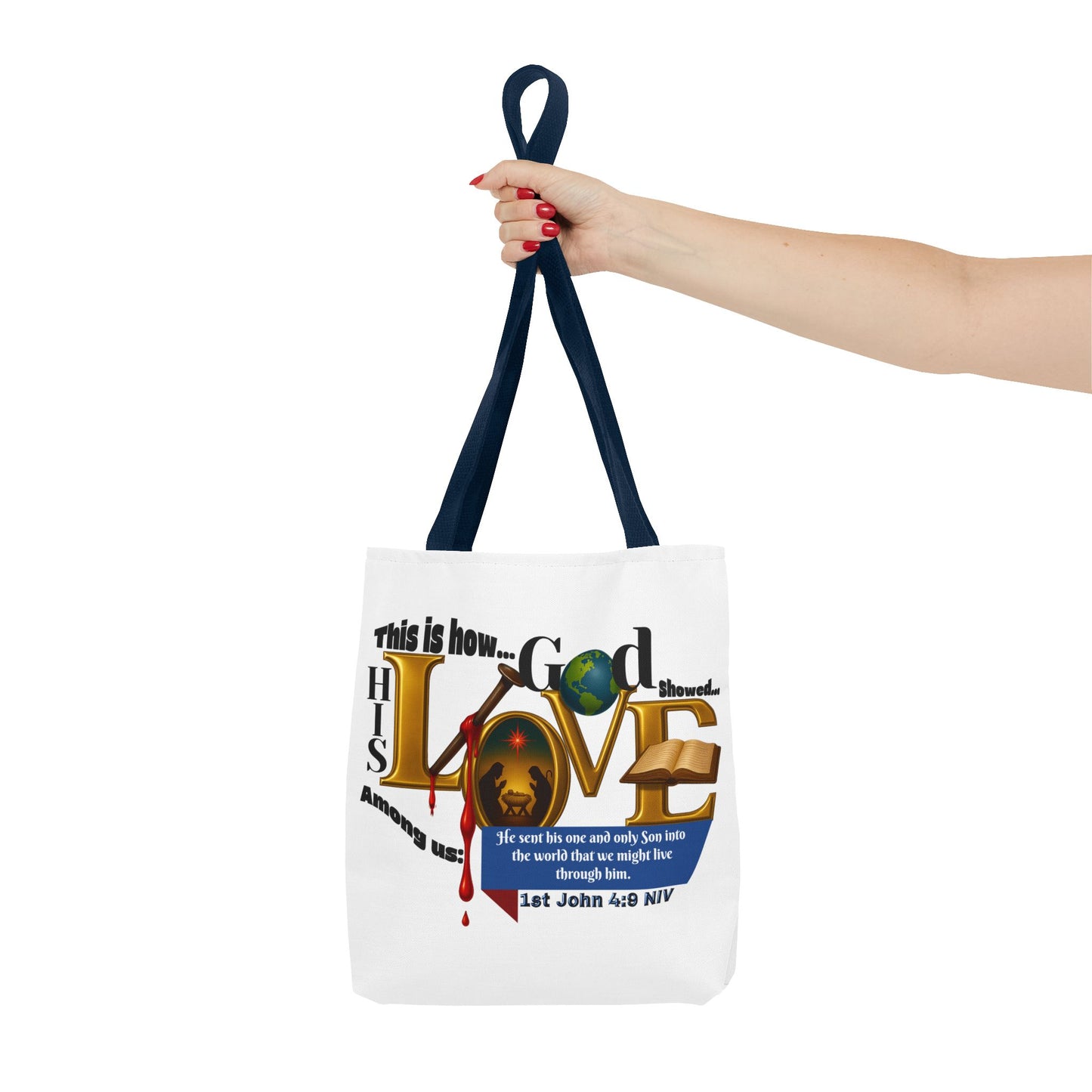 1st John 4:9 Faith-Inspired Tote Bag, Christian Gift, Religious Tote, Bible Verse Bag, Everyday Use, Church Accessory