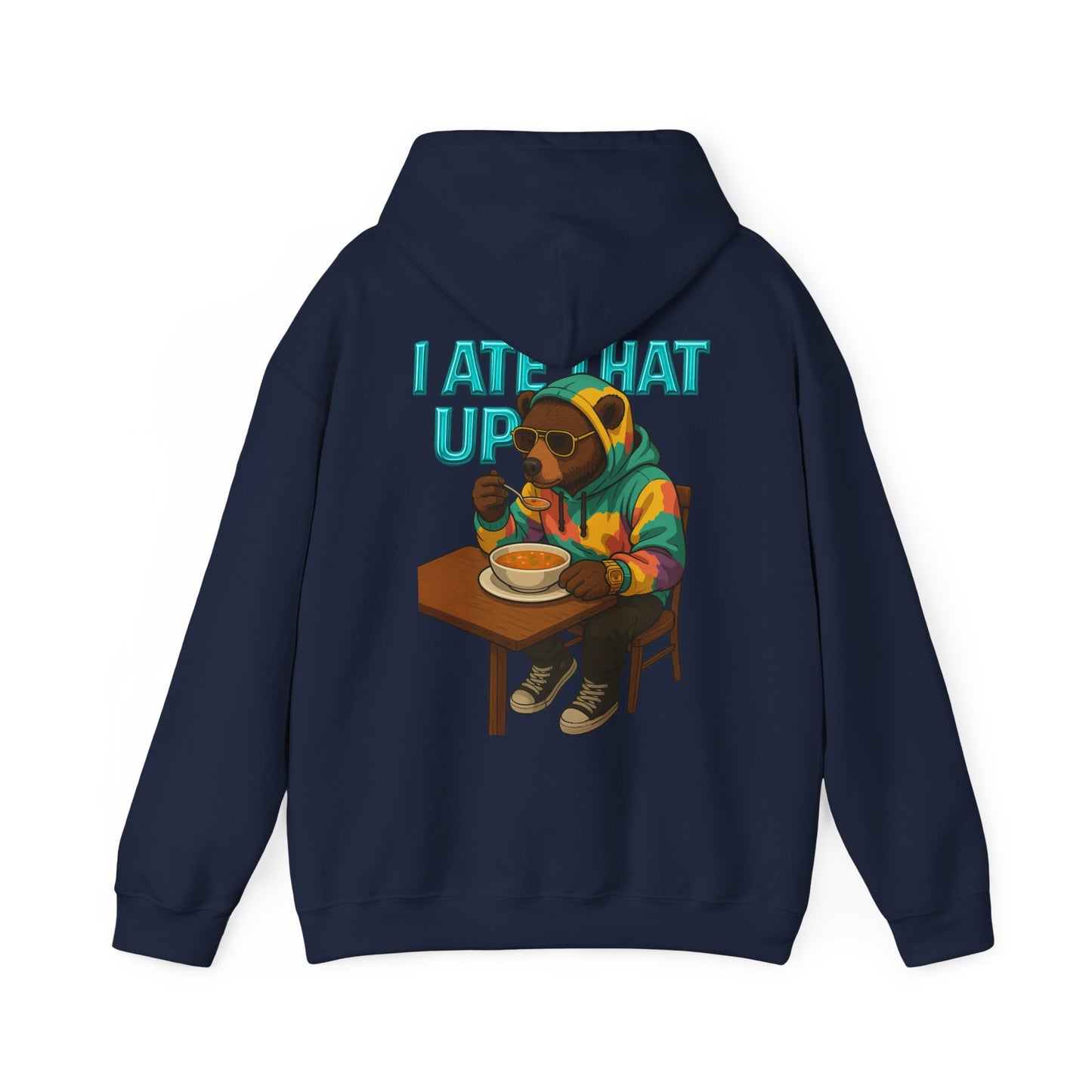 Ate That Up Playful Bear Hoodie, Funny Animal Sweatshirt, Gift for Food Lovers, Cozy Bear Apparel, Unique Unisex Pullover, Fun Statement Top