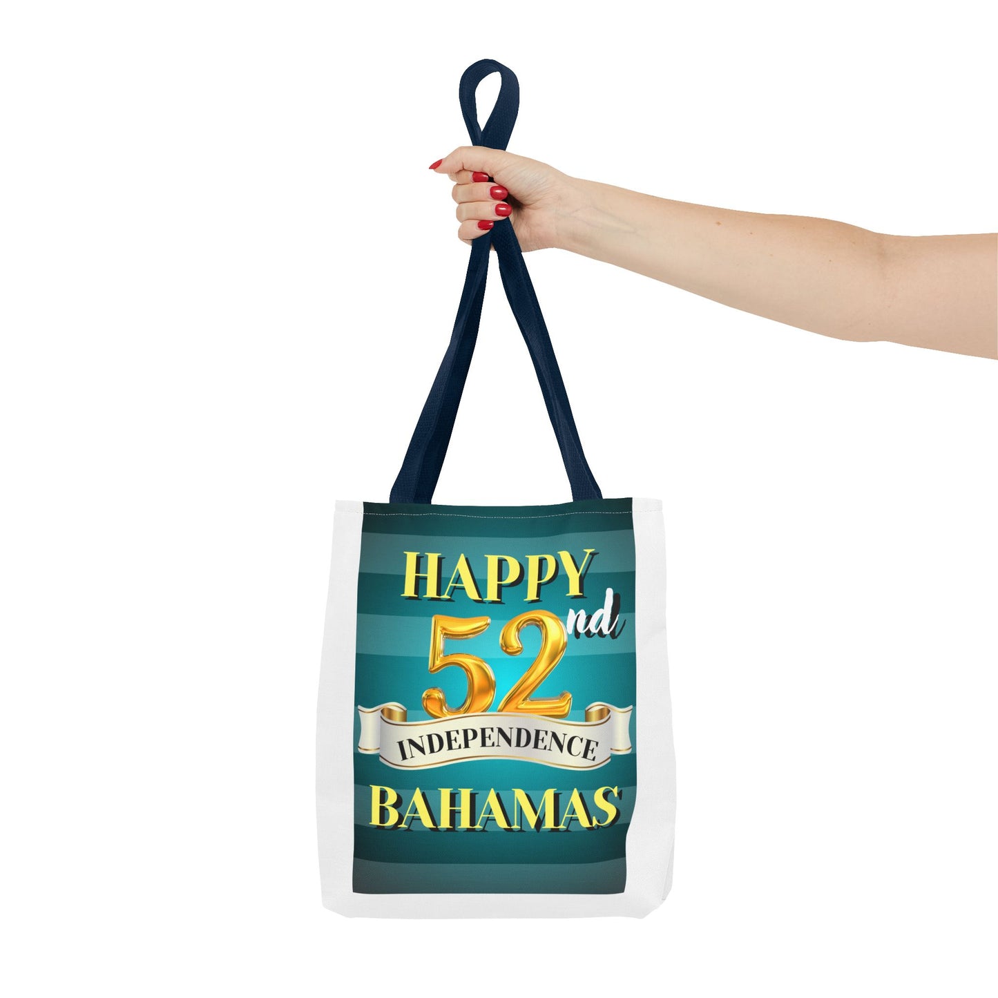 Happy 52nd Independence Blue Stripe Bahamas Tote Bag, Beach Bag, Travel Tote, Gift for Bahamian National Day, Independence Day Celebration