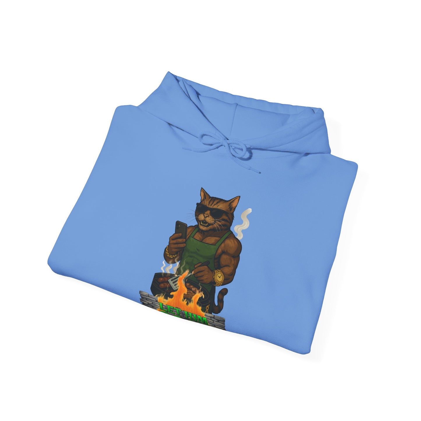Let Him Cook Cool Cat Grillin' Sweatshirt | Unisex Hoodie for Cat Lovers, Funny Gift for Friends, Cozy Wear, Casual Outfit, Birthday and Holiday Gift
