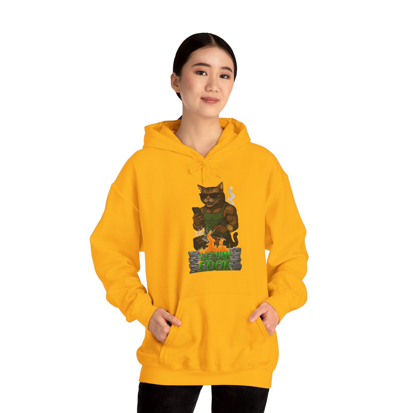 Let Him Cook Cool Cat Grillin' Sweatshirt | Unisex Hoodie for Cat Lovers, Funny Gift for Friends, Cozy Wear, Casual Outfit, Birthday and Holiday Gift
