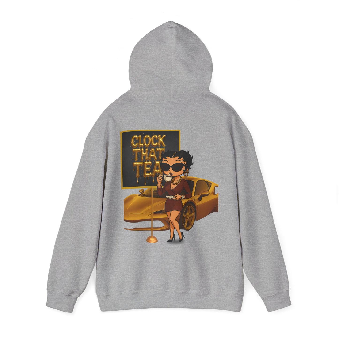 Clock That Tea Chic Hooded Sweatshirt for Tea Lovers, Trendy Unisex Pullover, Casual Streetwear, Gift for Friends, Perfect for Cozy Days