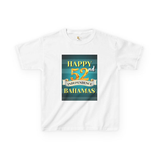 Happy 52nd Independence Blue Stripe Bahamas Kids Tee, Fun Kids Shirt, Celebration T-Shirt, Birthday Gift, Summer Apparel, Independence Day Outfit