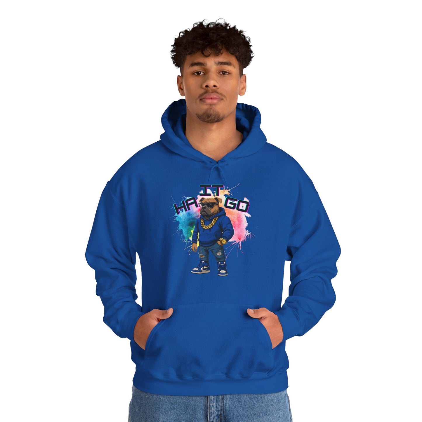 Ha It Go Cool Hipster Dog Hoodie, Streetwear Unisex Sweatshirt, Funny Pet Lover Gift, Casual Stylish Pullover, Colorful Graphic Sweatshirt