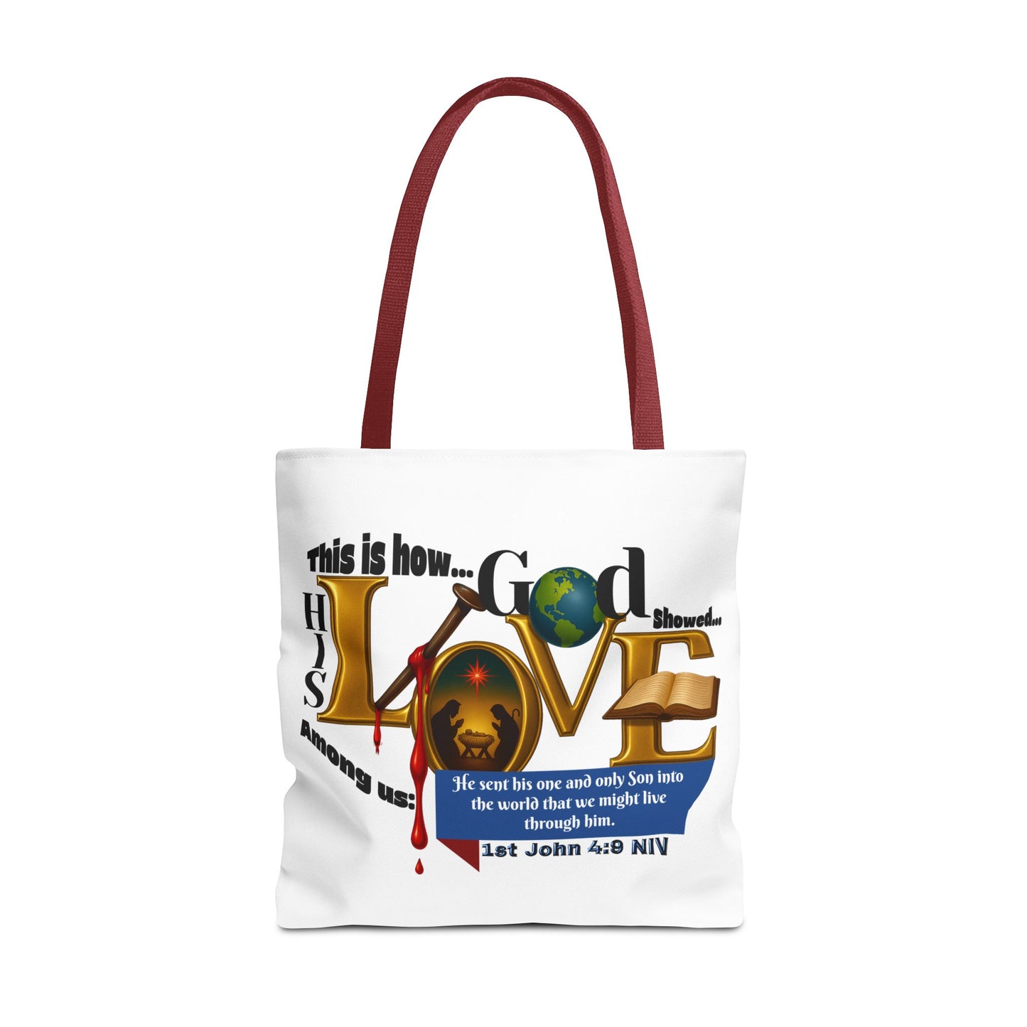 1st John 4:9 Faith-Inspired Tote Bag, Christian Gift, Religious Tote, Bible Verse Bag, Everyday Use, Church Accessory
