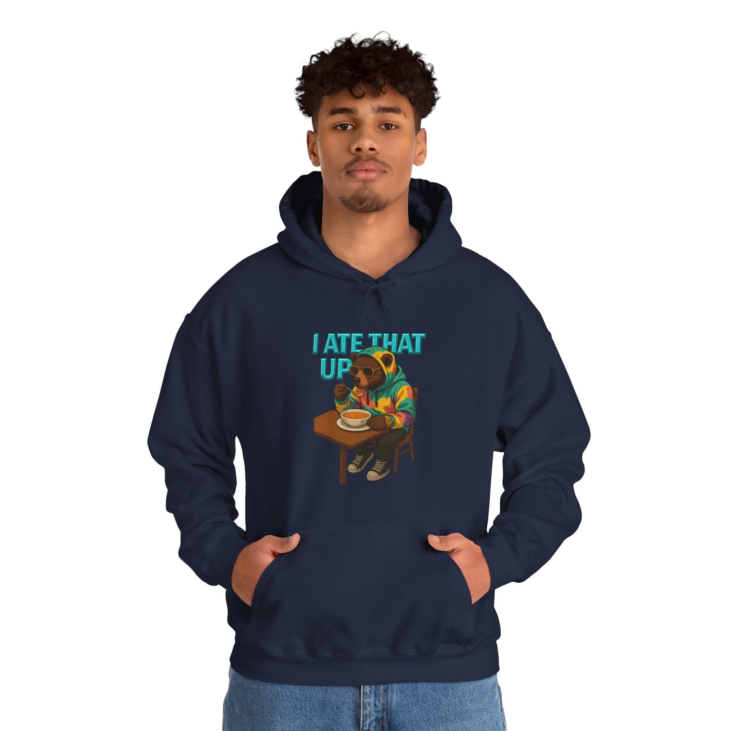 Ate That Up Playful Bear Hoodie, Funny Animal Sweatshirt, Gift for Food Lovers, Cozy Bear Apparel, Unique Unisex Pullover, Fun Statement Top