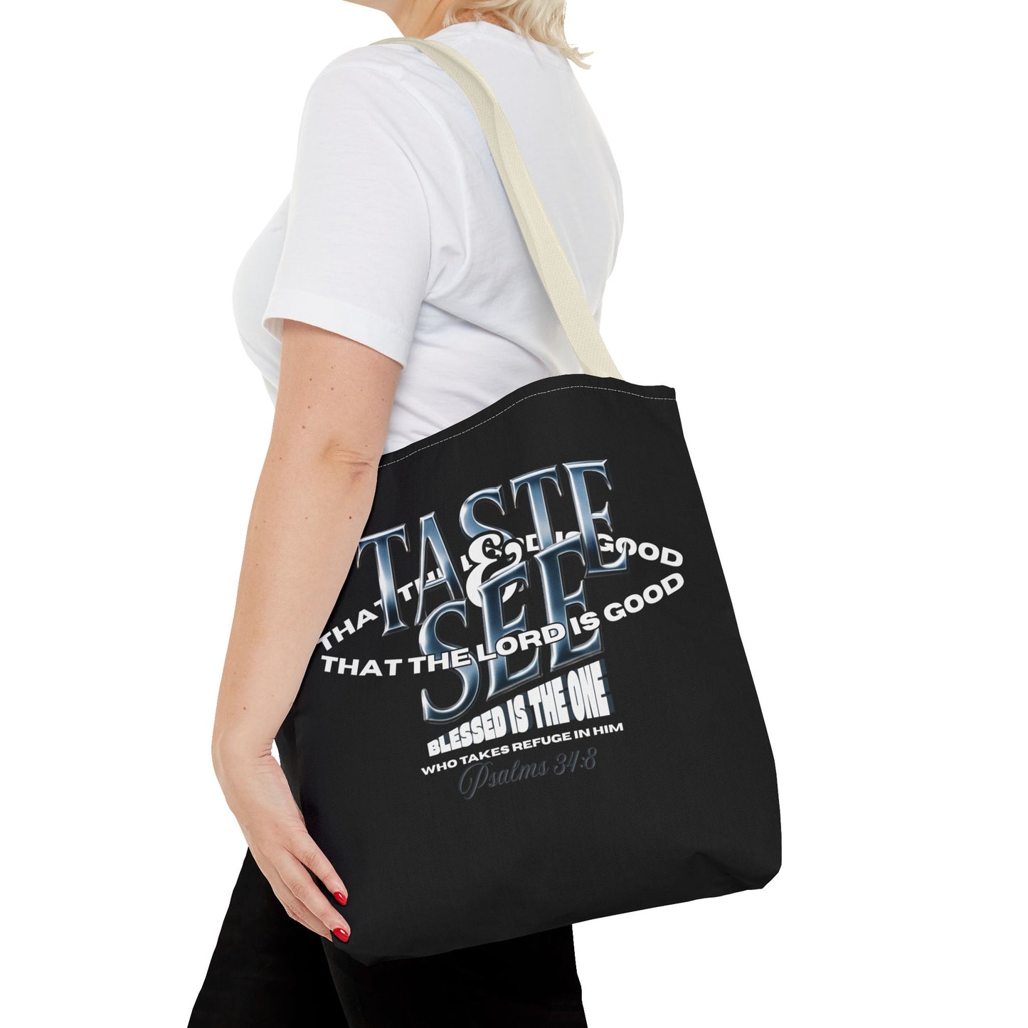 Taste and See Inspirational Tote Bag - Faith & Spirituality, Christian Gift, Bible Verse, Religious Accessories, Everyday Use, Stylish Carryall