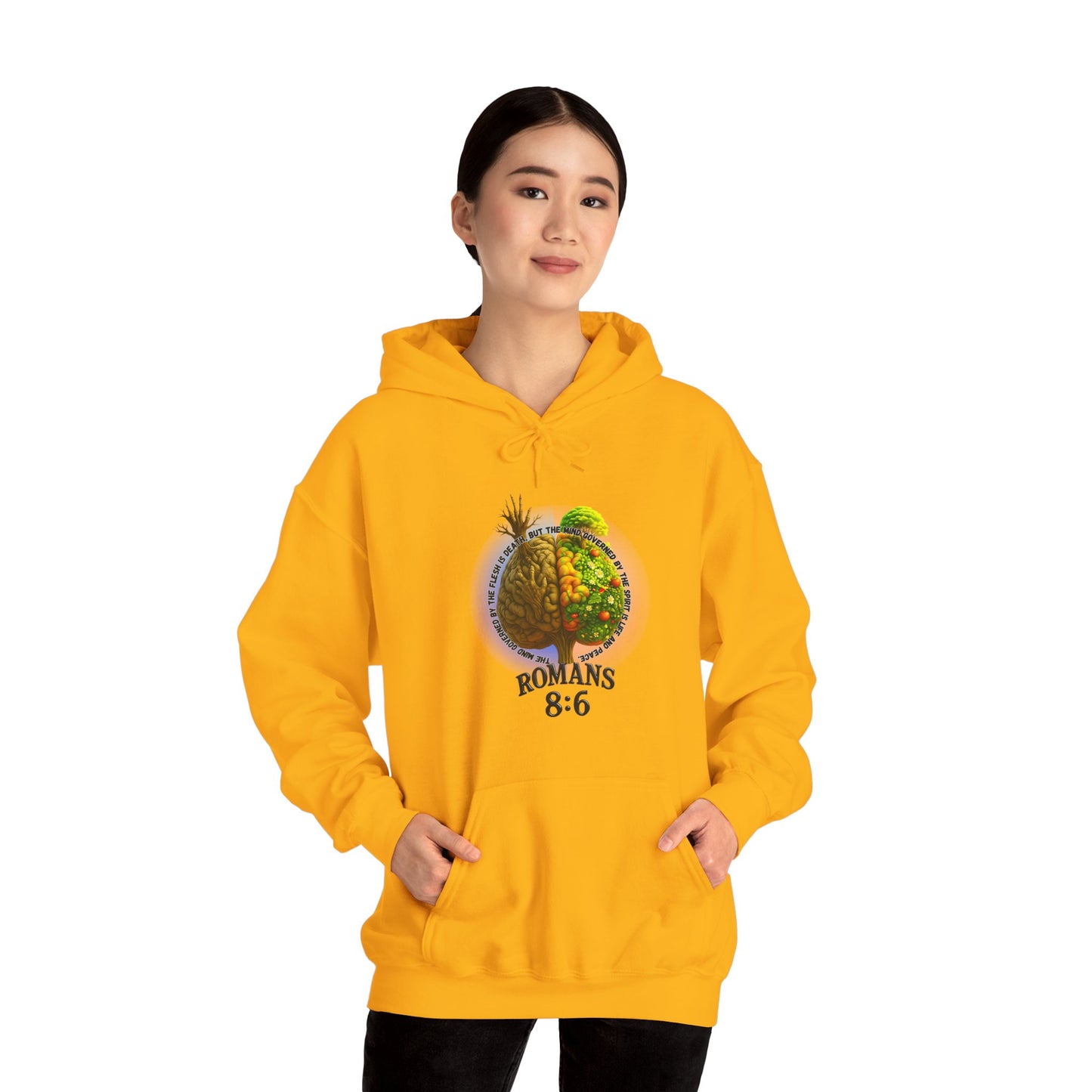 Romans 8:6, Inspirational Unisex Hooded Sweatshirt, Motivational Gift, Cozy Print, Spiritual Hoodie, Everyday Wear, Affirmation Clothing