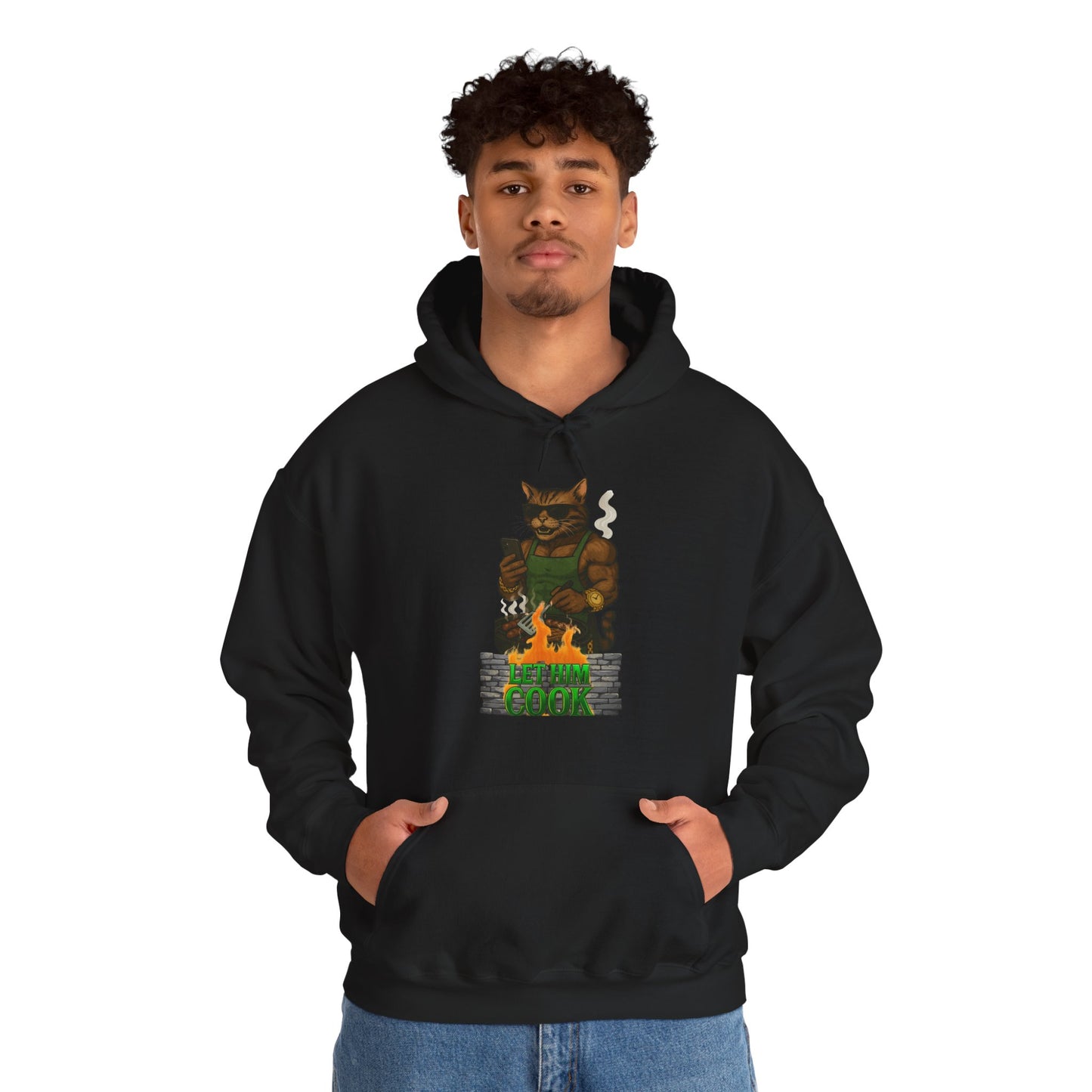 Let Him Cook Cool Cat Grillin' Sweatshirt | Unisex Hoodie for Cat Lovers, Funny Gift for Friends, Cozy Wear, Casual Outfit, Birthday and Holiday Gift