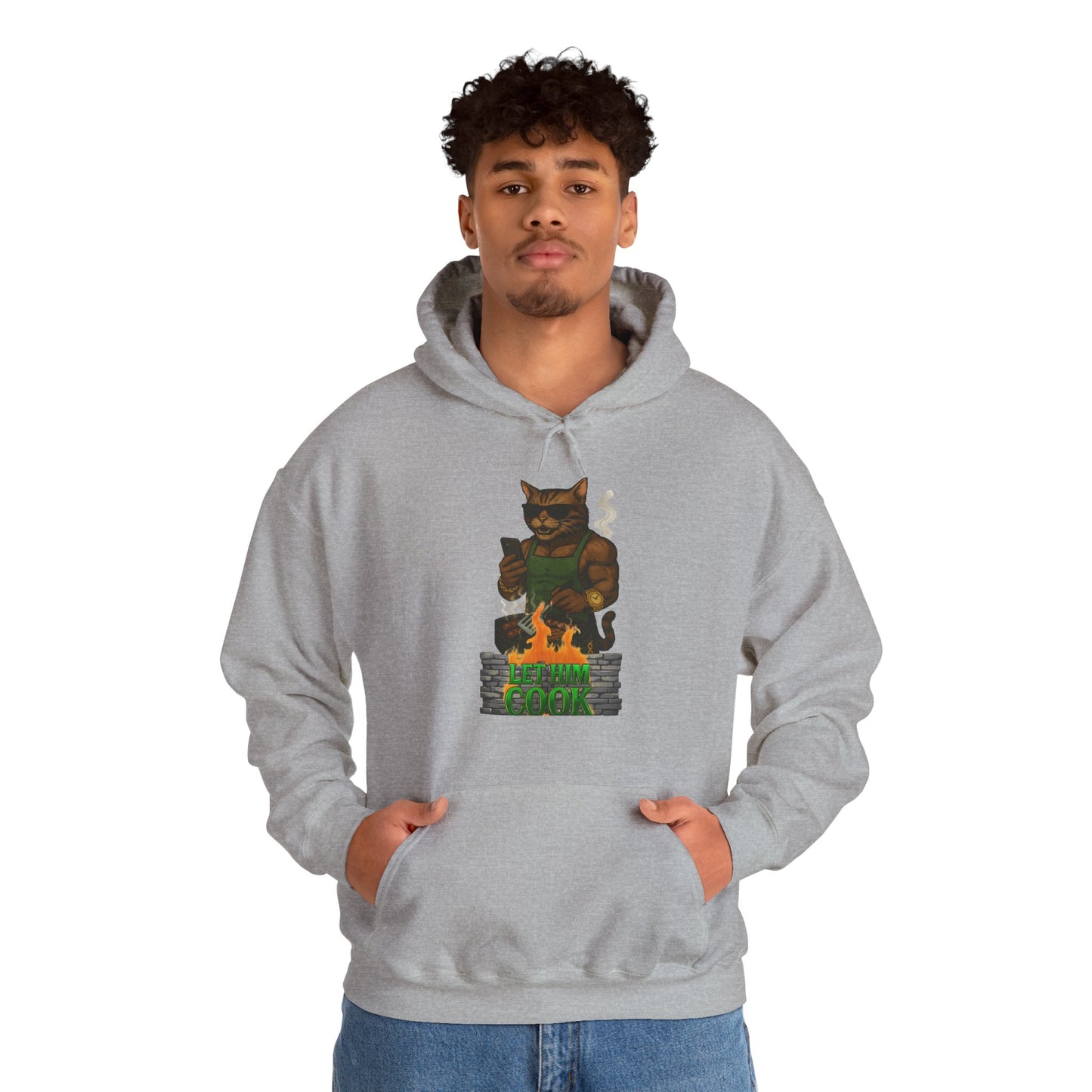 Let Him Cook Cool Cat Grillin' Sweatshirt | Unisex Hoodie for Cat Lovers, Funny Gift for Friends, Cozy Wear, Casual Outfit, Birthday and Holiday Gift
