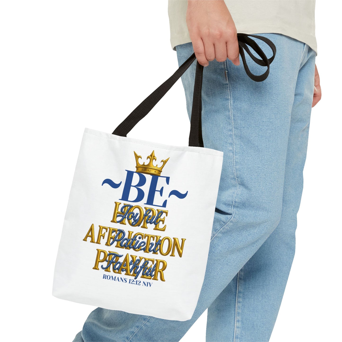Romans 12:12 Inspirational Tote Bag - Be joyful in Hope - Love, Affection, Prayer | Eco-Friendly, Gift for Her, Everyday Bag, Bible Verse, Fashion Accessory