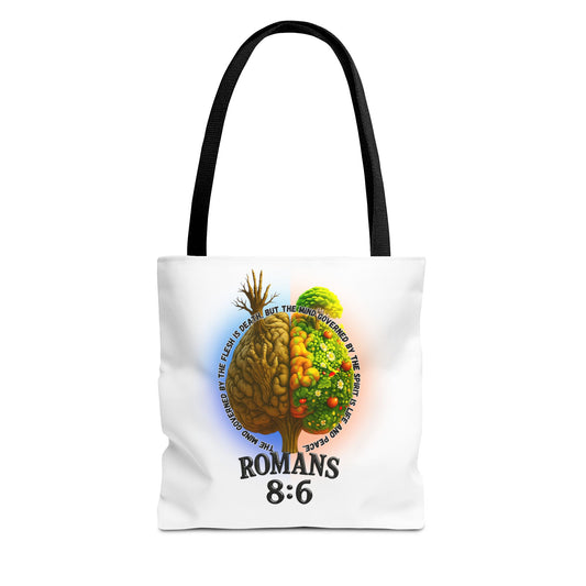 Romans 8:6 Inspirational Tote Bag, Motivational Shopping Bag, Eco-Friendly Tote, Faith-Based Gift, Positive Message Carrier