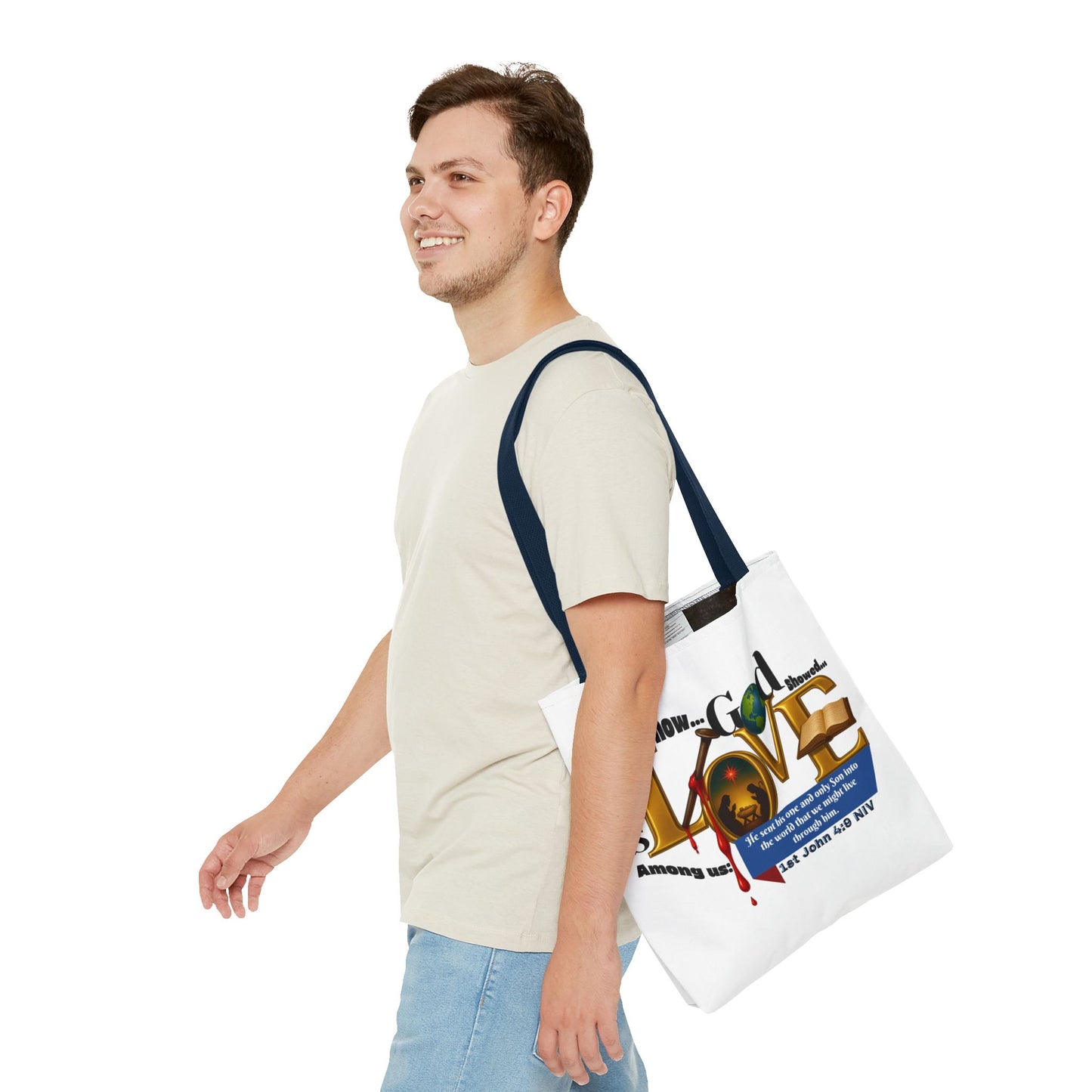 1st John 4:9 Faith-Inspired Tote Bag, Christian Gift, Religious Tote, Bible Verse Bag, Everyday Use, Church Accessory
