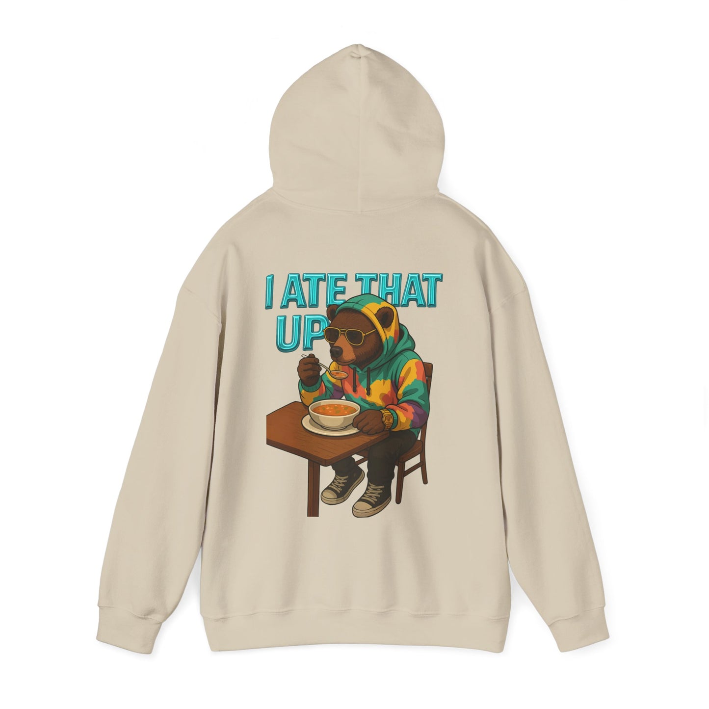 Ate That Up Playful Bear Hoodie, Funny Animal Sweatshirt, Gift for Food Lovers, Cozy Bear Apparel, Unique Unisex Pullover, Fun Statement Top