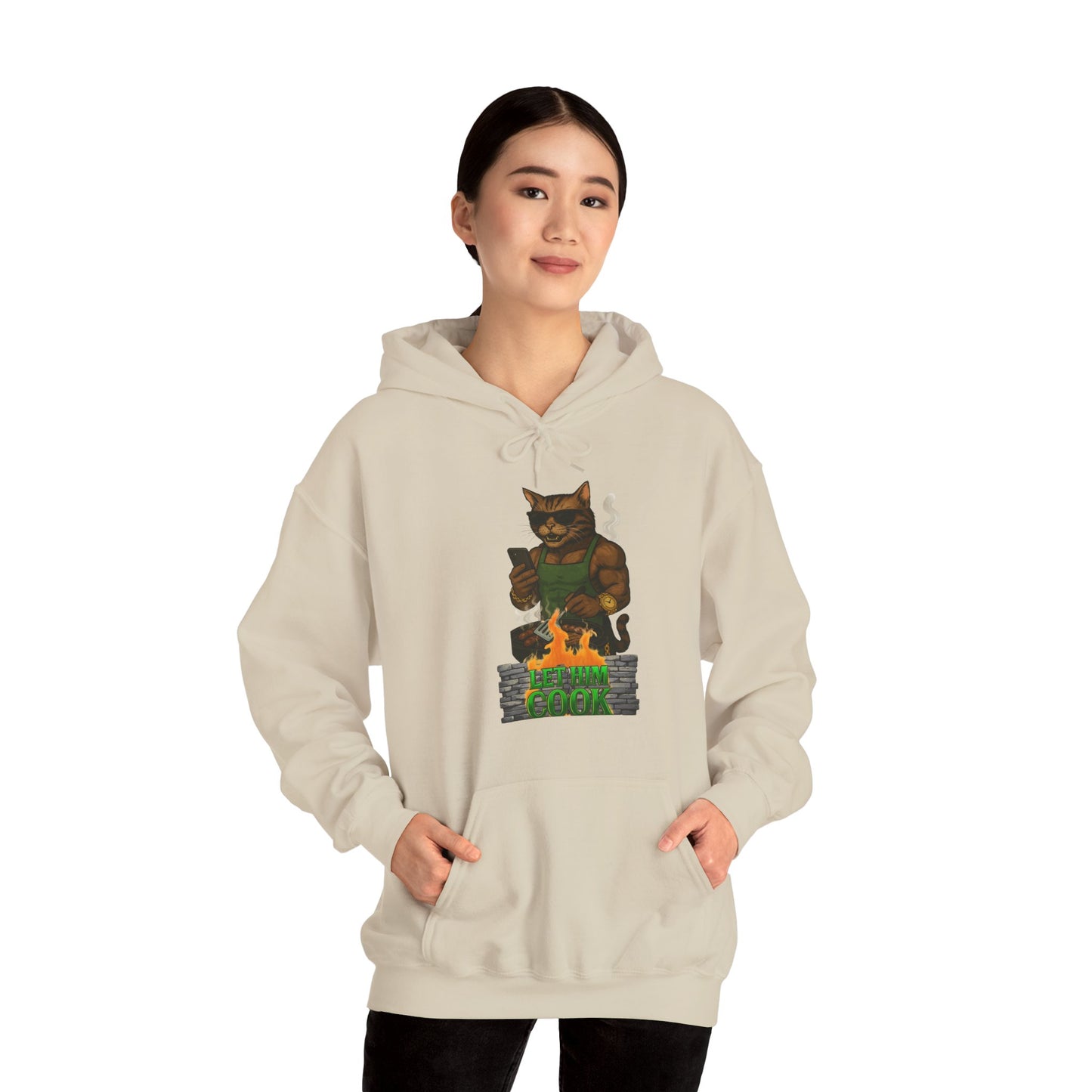 Let Him Cook Cool Cat Grillin' Sweatshirt | Unisex Hoodie for Cat Lovers, Funny Gift for Friends, Cozy Wear, Casual Outfit, Birthday and Holiday Gift