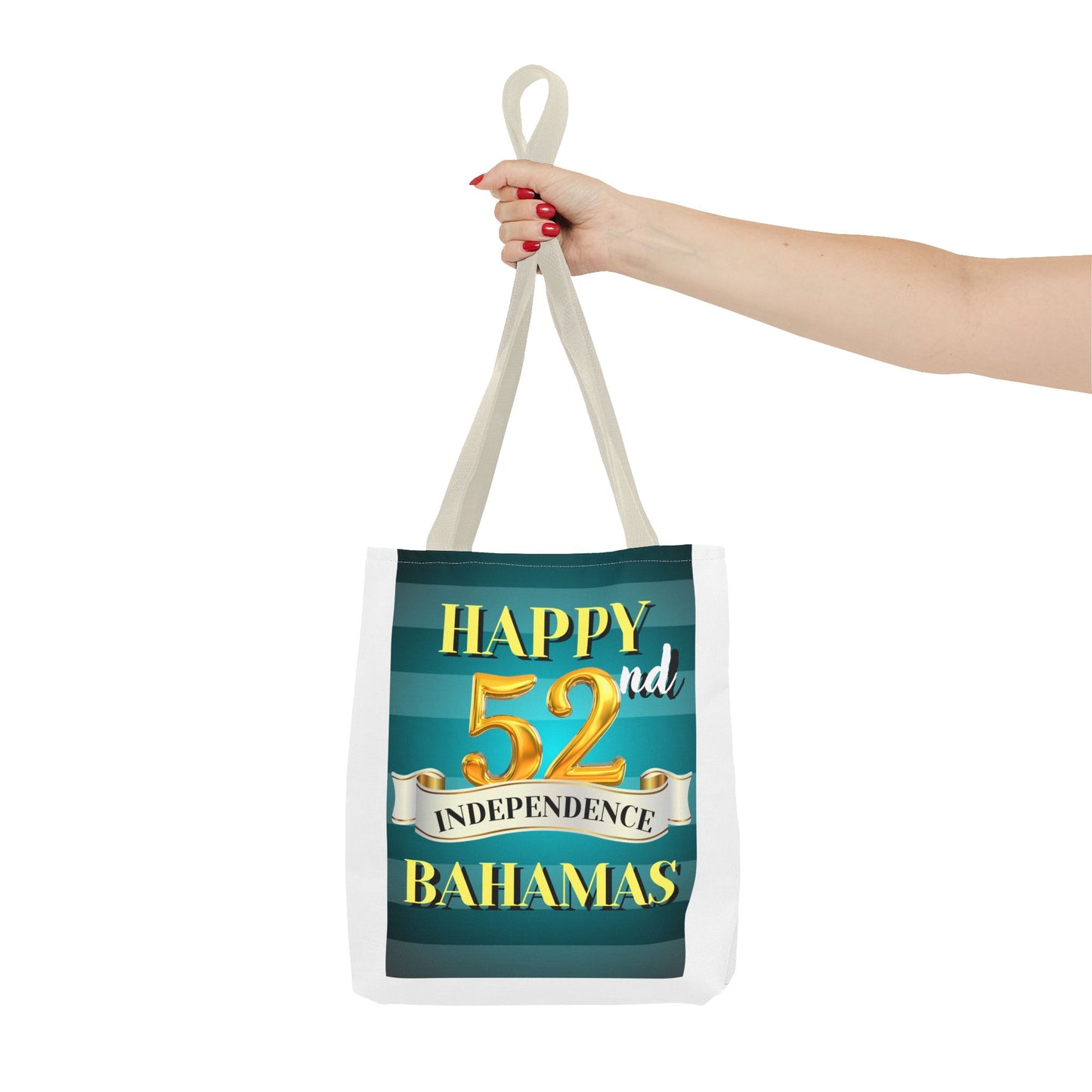 Happy 52nd Independence Blue Stripe Bahamas Tote Bag, Beach Bag, Travel Tote, Gift for Bahamian National Day, Independence Day Celebration