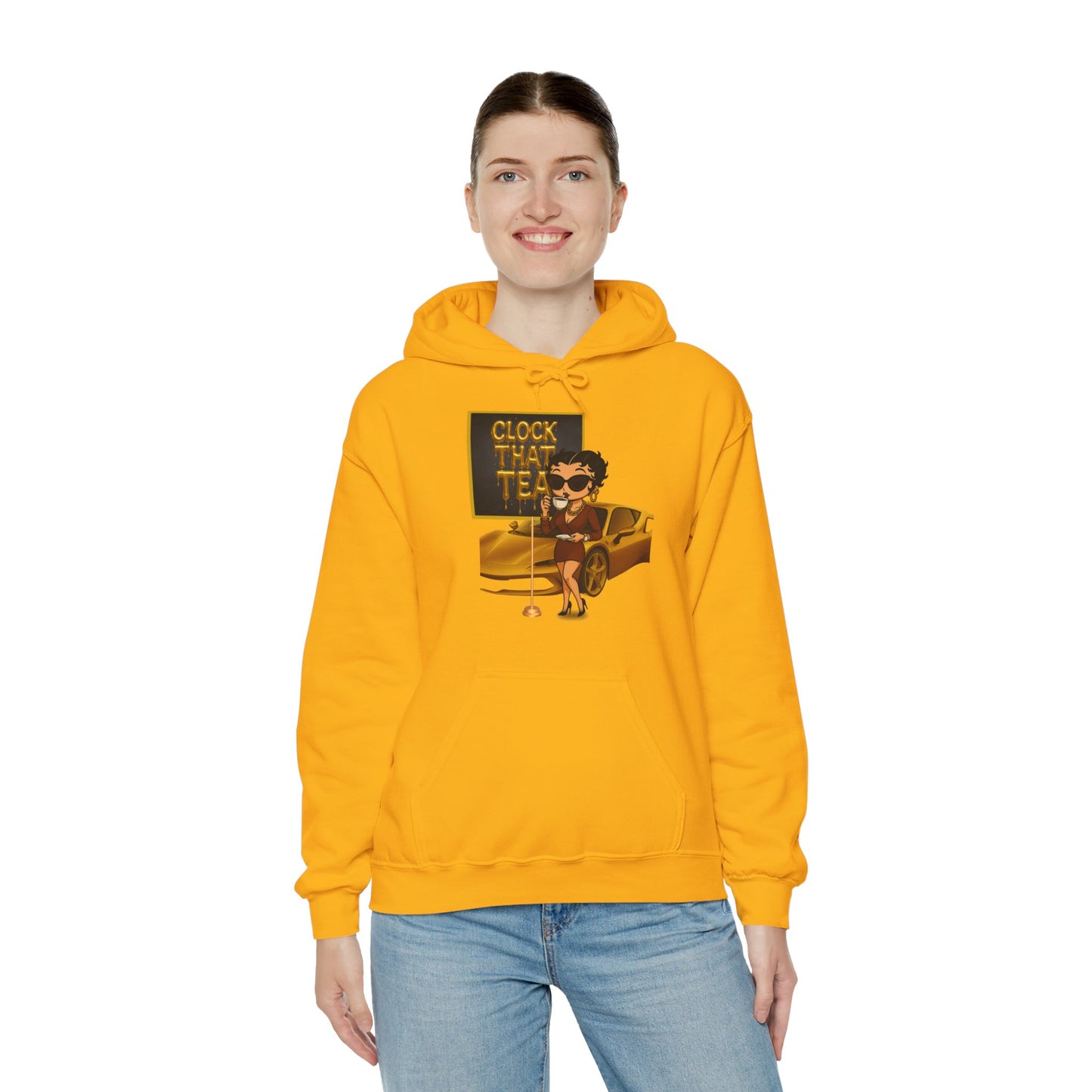 Clock That Tea Chic Hooded Sweatshirt for Tea Lovers, Trendy Unisex Pullover, Casual Streetwear, Gift for Friends, Perfect for Cozy Days