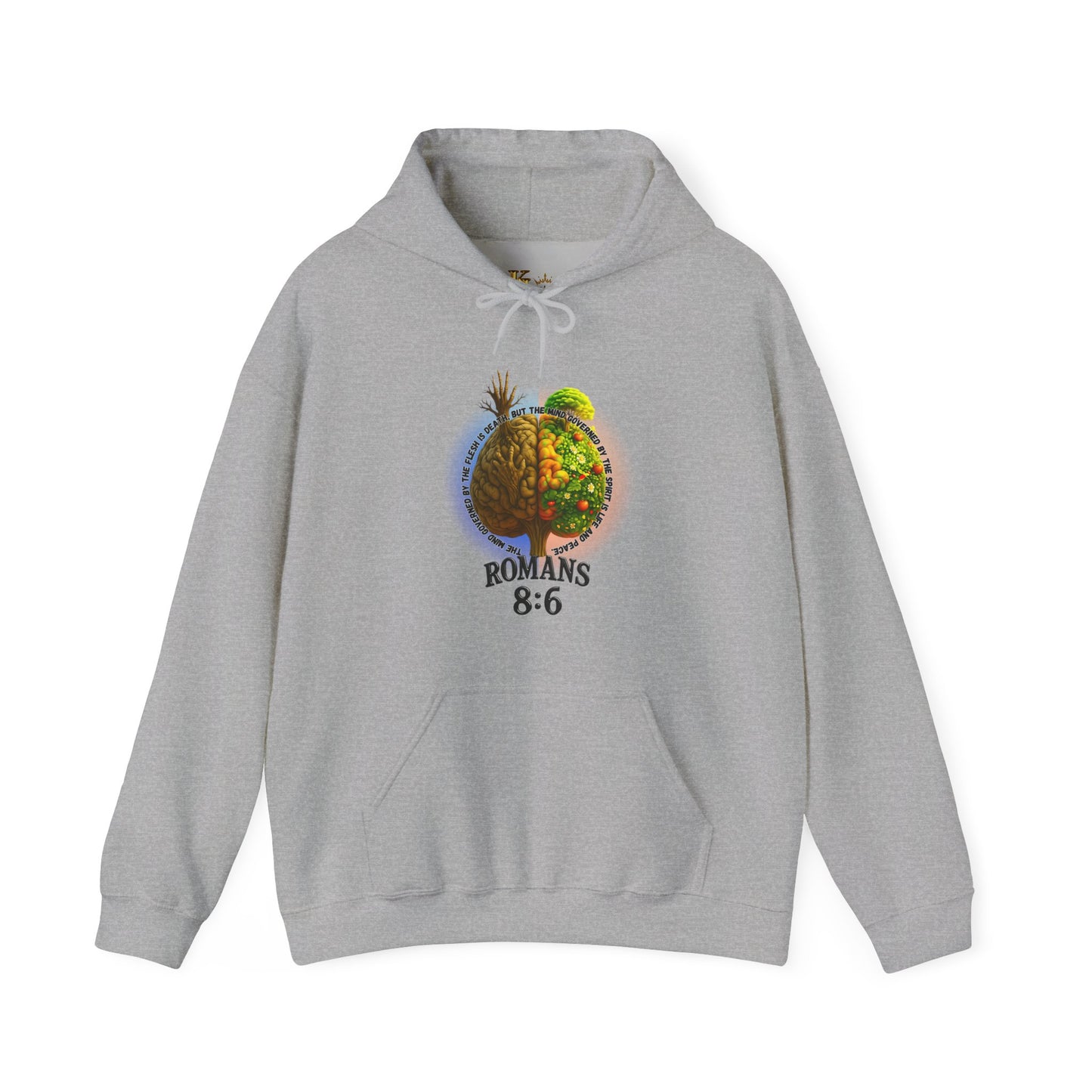 Romans 8:6, Inspirational Unisex Hooded Sweatshirt, Motivational Gift, Cozy Print, Spiritual Hoodie, Everyday Wear, Affirmation Clothing