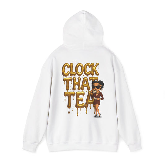 Clock That Tea Hooded Sweatshirt, Fun Unisex Hoodie, Cozy Sweatshirt Gift for Tea Lovers, Stylish Casual Wear, Perfect for Any Season