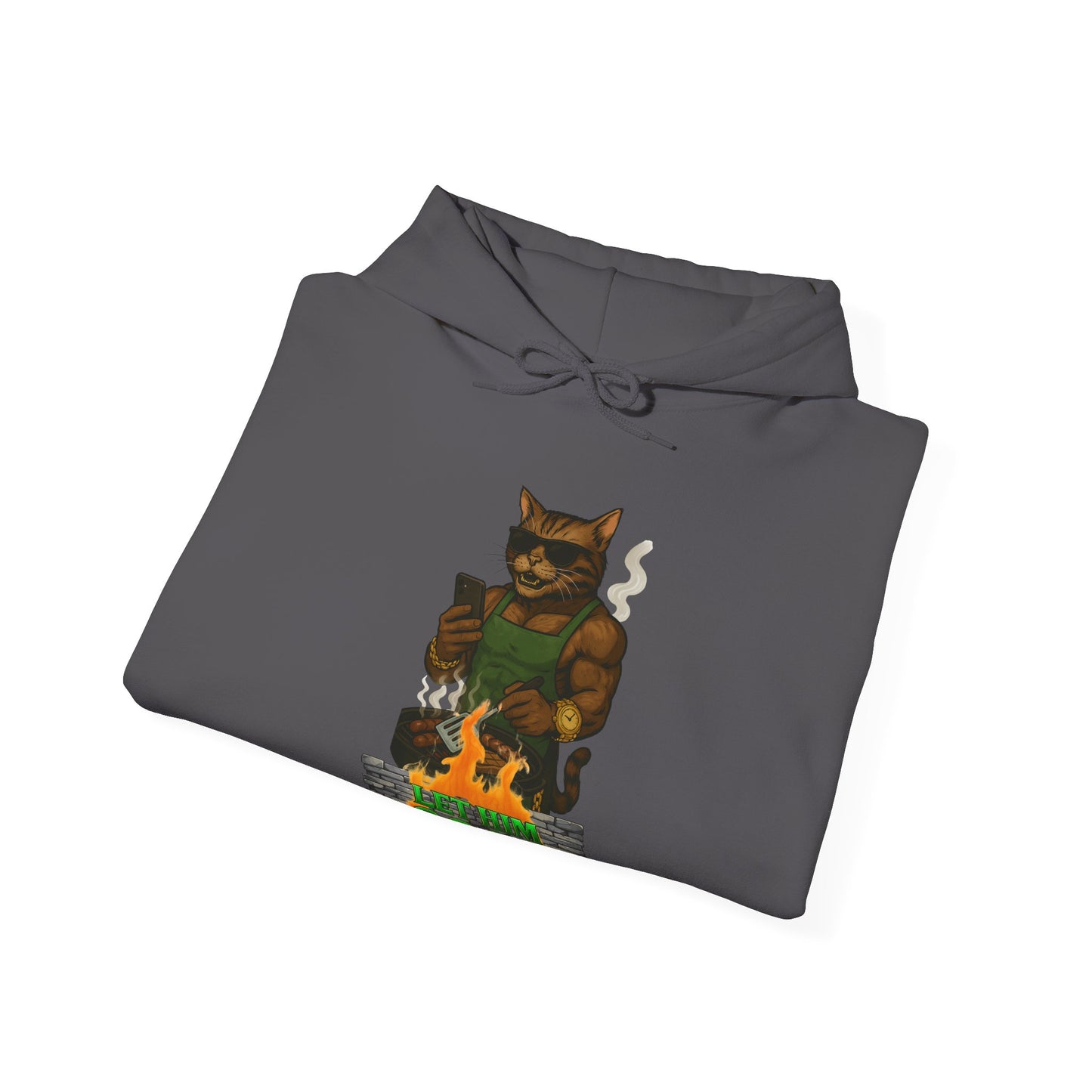Let Him Cook Cool Cat Grillin' Sweatshirt | Unisex Hoodie for Cat Lovers, Funny Gift for Friends, Cozy Wear, Casual Outfit, Birthday and Holiday Gift