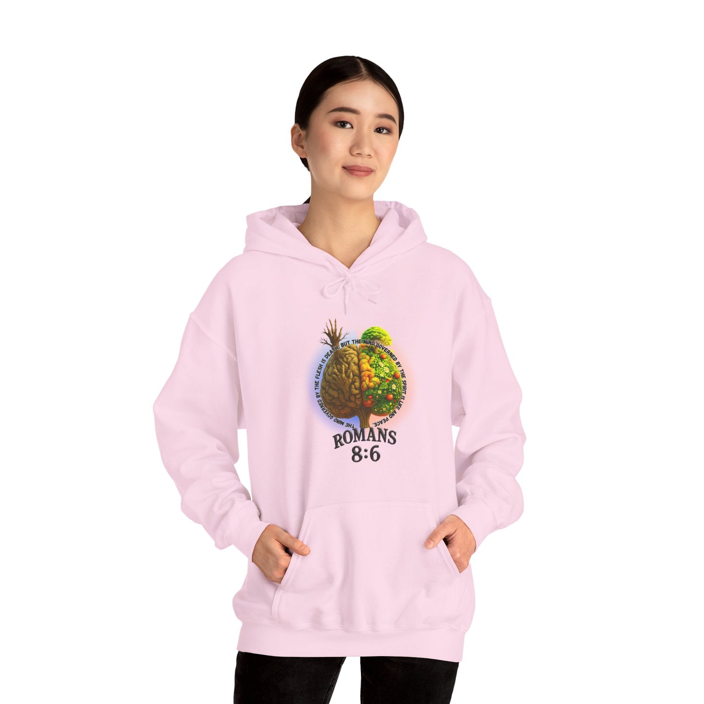Romans 8:6, Inspirational Unisex Hooded Sweatshirt, Motivational Gift, Cozy Print, Spiritual Hoodie, Everyday Wear, Affirmation Clothing
