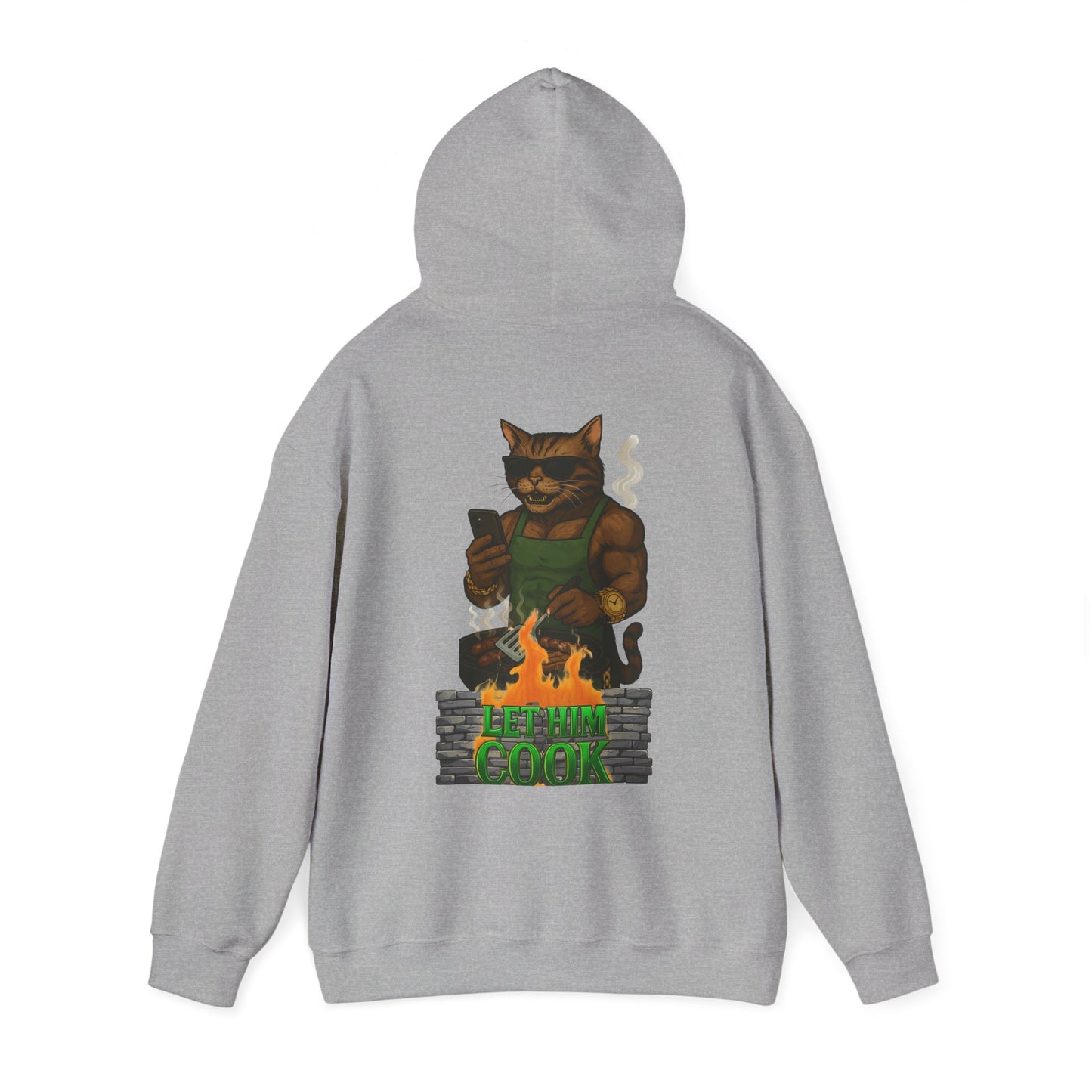Let Him Cook Cool Cat Grillin' Sweatshirt | Unisex Hoodie for Cat Lovers, Funny Gift for Friends, Cozy Wear, Casual Outfit, Birthday and Holiday Gift