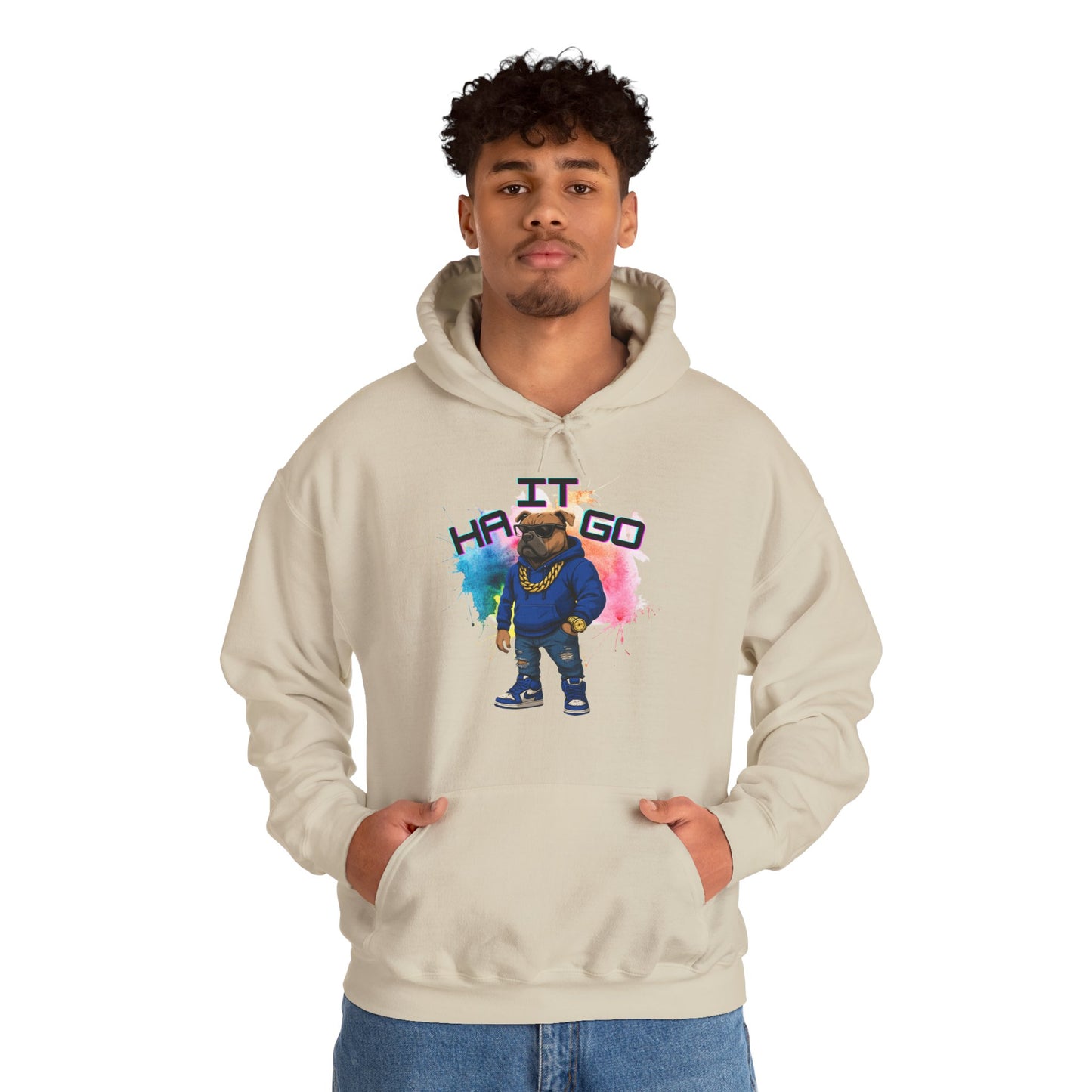 Ha It Go Cool Hipster Dog Hoodie, Streetwear Unisex Sweatshirt, Funny Pet Lover Gift, Casual Stylish Pullover, Colorful Graphic Sweatshirt