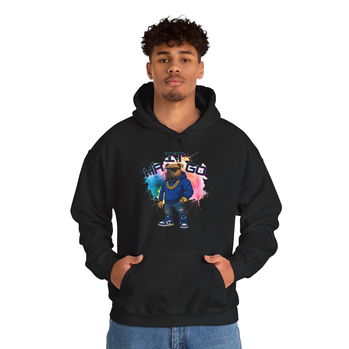 Ha It Go Cool Hipster Dog Hoodie, Streetwear Unisex Sweatshirt, Funny Pet Lover Gift, Casual Stylish Pullover, Colorful Graphic Sweatshirt
