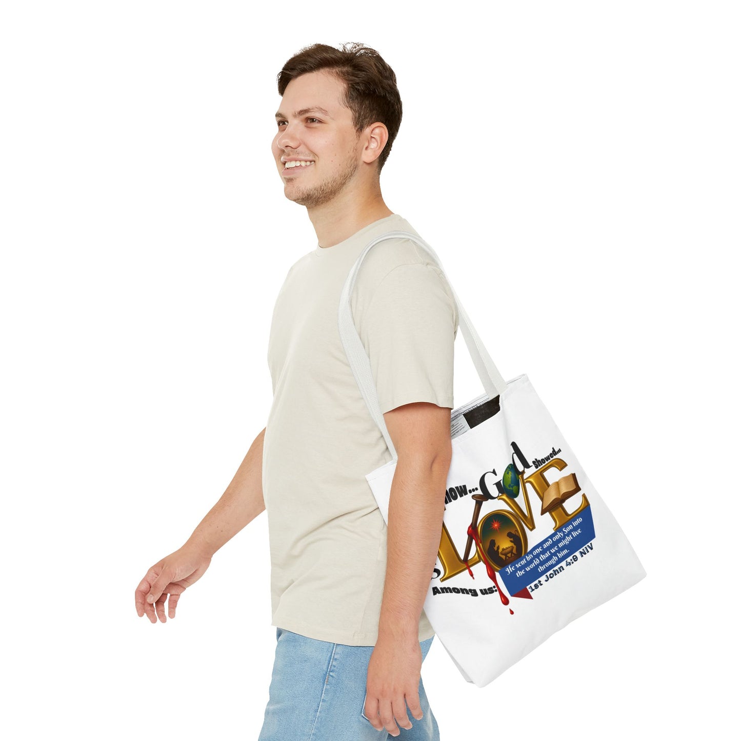1st John 4:9 Faith-Inspired Tote Bag, Christian Gift, Religious Tote, Bible Verse Bag, Everyday Use, Church Accessory