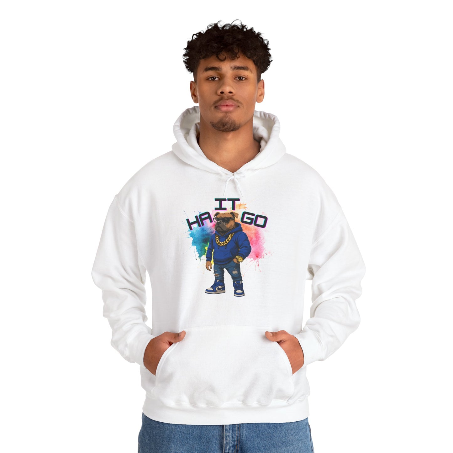 Ha It Go Cool Hipster Dog Hoodie, Streetwear Unisex Sweatshirt, Funny Pet Lover Gift, Casual Stylish Pullover, Colorful Graphic Sweatshirt
