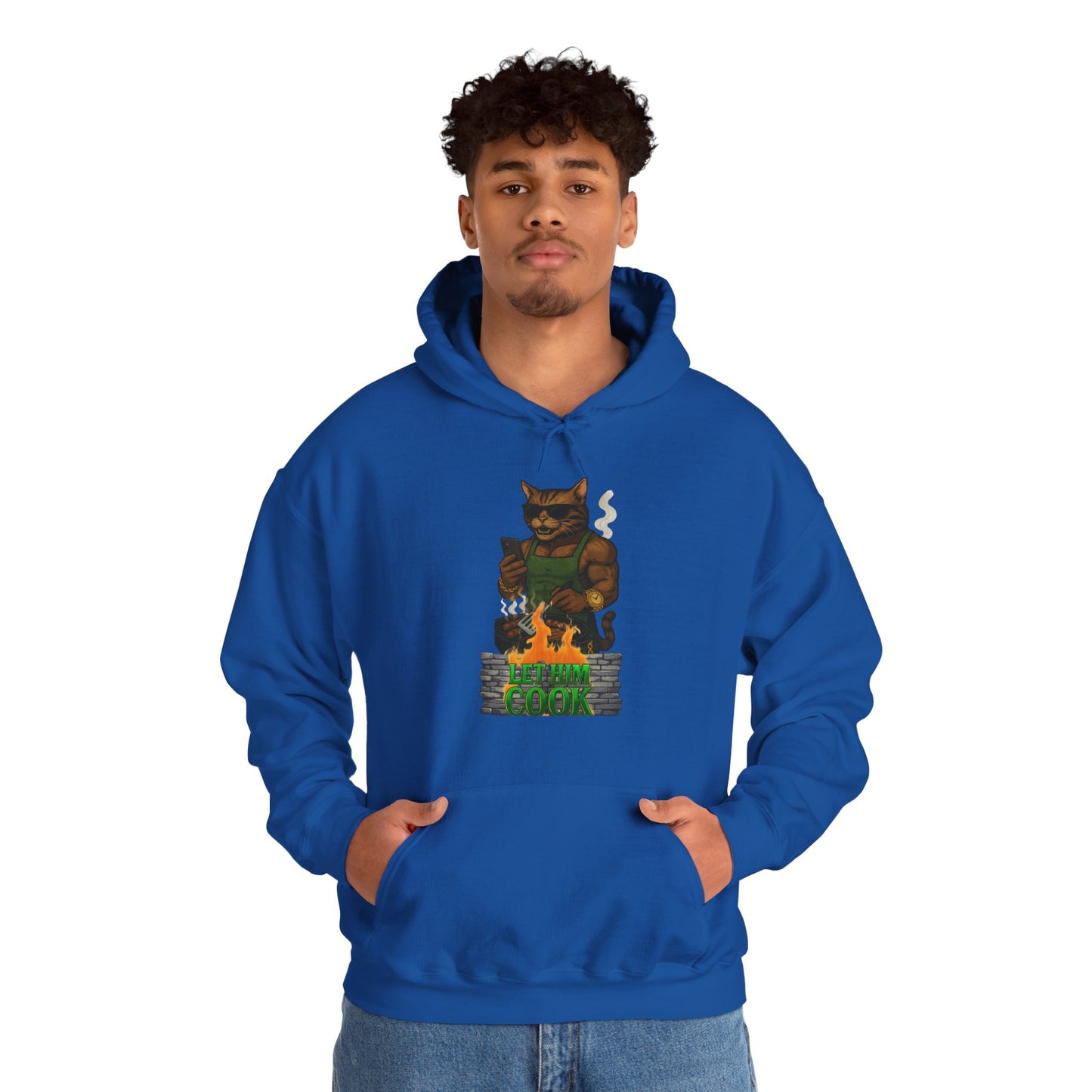Let Him Cook Cool Cat Grillin' Sweatshirt | Unisex Hoodie for Cat Lovers, Funny Gift for Friends, Cozy Wear, Casual Outfit, Birthday and Holiday Gift
