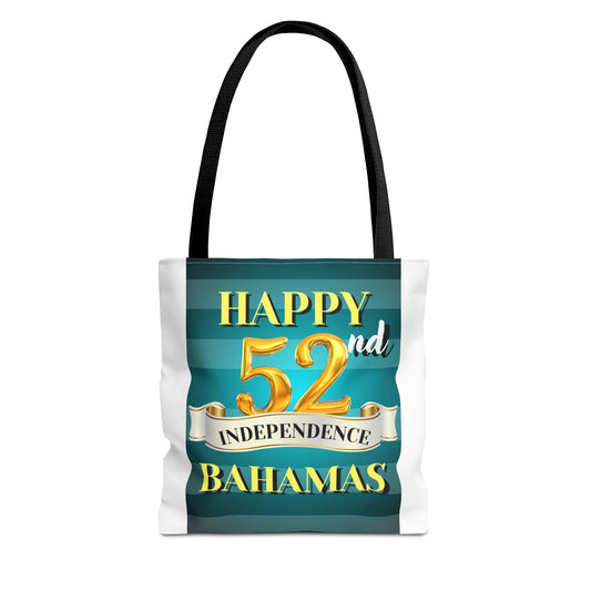 Happy 52nd Independence Blue Stripe Bahamas Tote Bag, Beach Bag, Travel Tote, Gift for Bahamian National Day, Independence Day Celebration