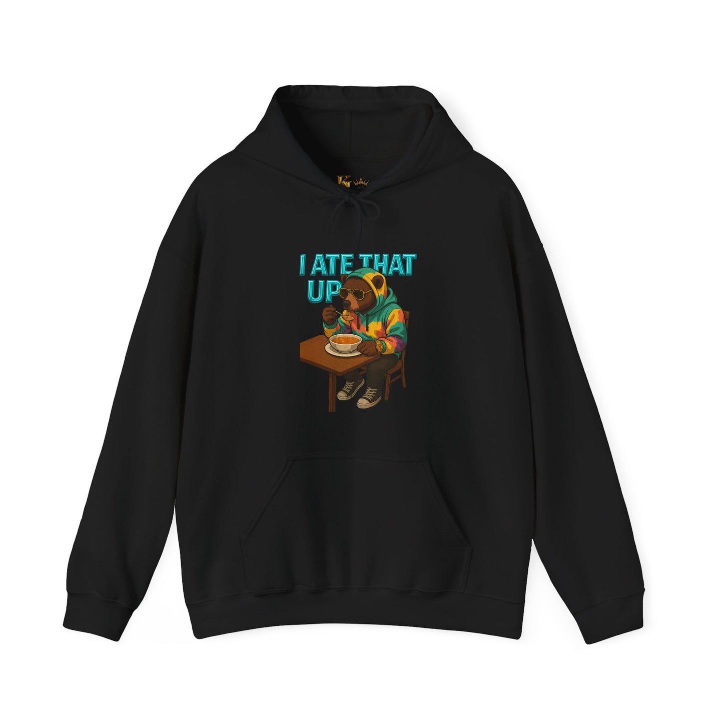 Ate That Up Playful Bear Hoodie, Funny Animal Sweatshirt, Gift for Food Lovers, Cozy Bear Apparel, Unique Unisex Pullover, Fun Statement Top