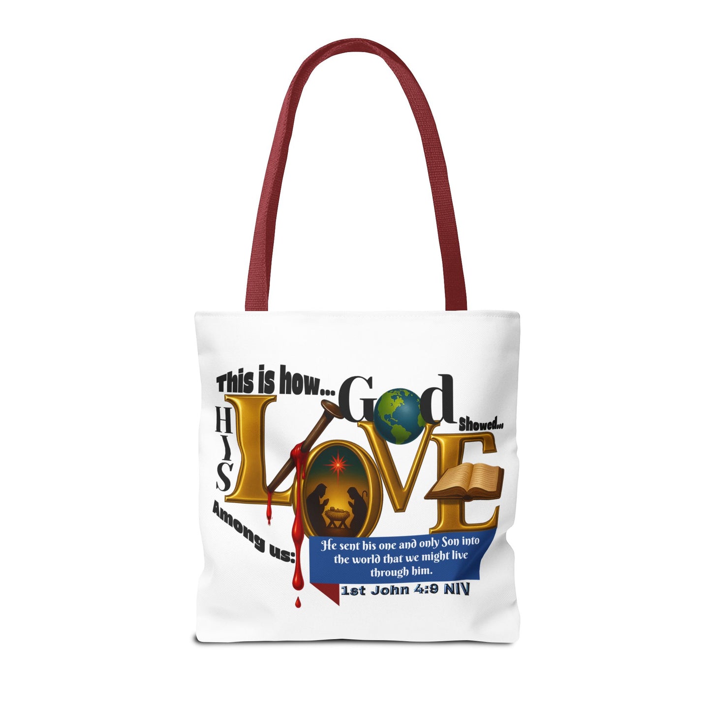 1st John 4:9 Faith-Inspired Tote Bag, Christian Gift, Religious Tote, Bible Verse Bag, Everyday Use, Church Accessory