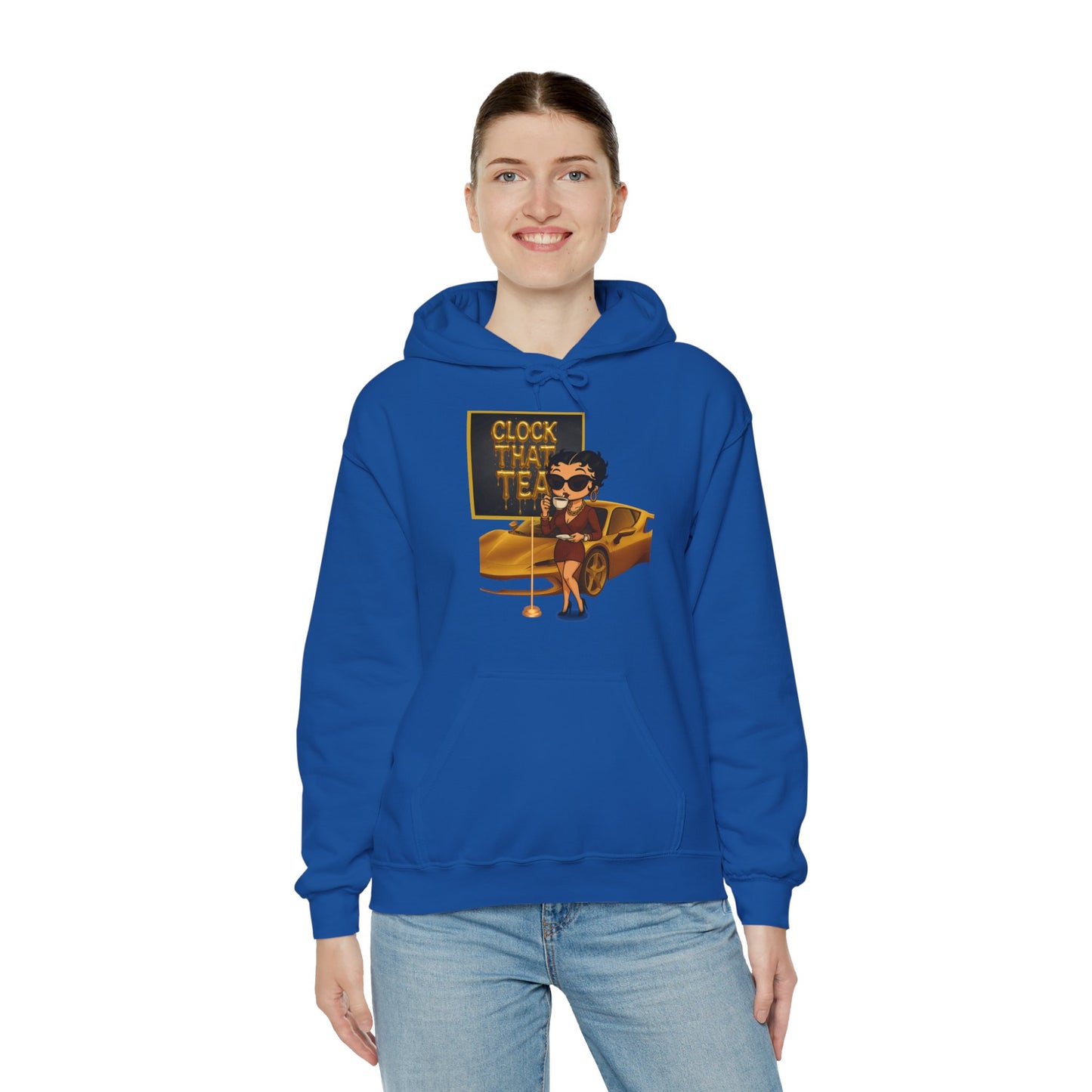 Clock That Tea Chic Hooded Sweatshirt for Tea Lovers, Trendy Unisex Pullover, Casual Streetwear, Gift for Friends, Perfect for Cozy Days
