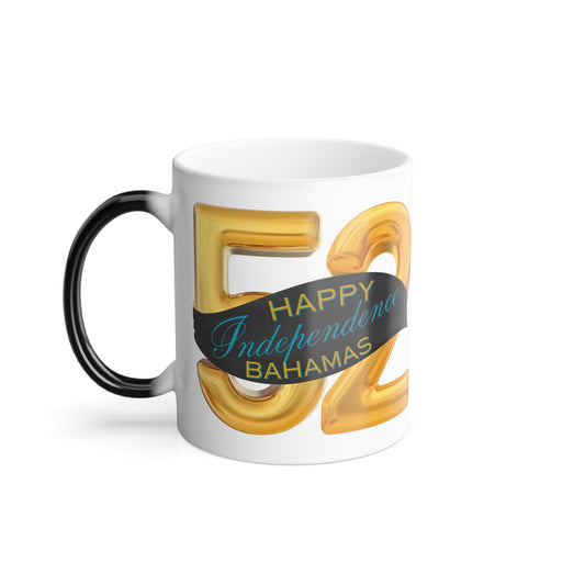 Happy Independence Day Bahamas Gold 52 Color Morphing Independence Day Mug, 11oz - Celebrate with Style, Unique Gift for July 4th, Customizable, Fun Home Decor, Holiday Accessory