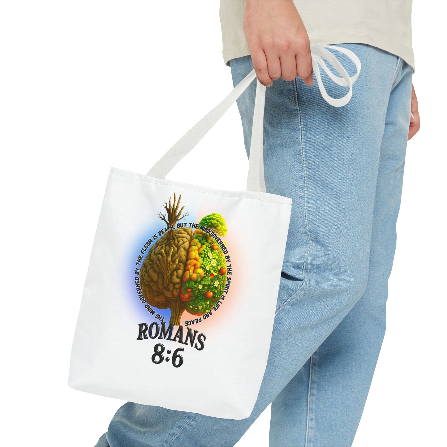 Romans 8:6 Inspirational Tote Bag, Motivational Shopping Bag, Eco-Friendly Tote, Faith-Based Gift, Positive Message Carrier