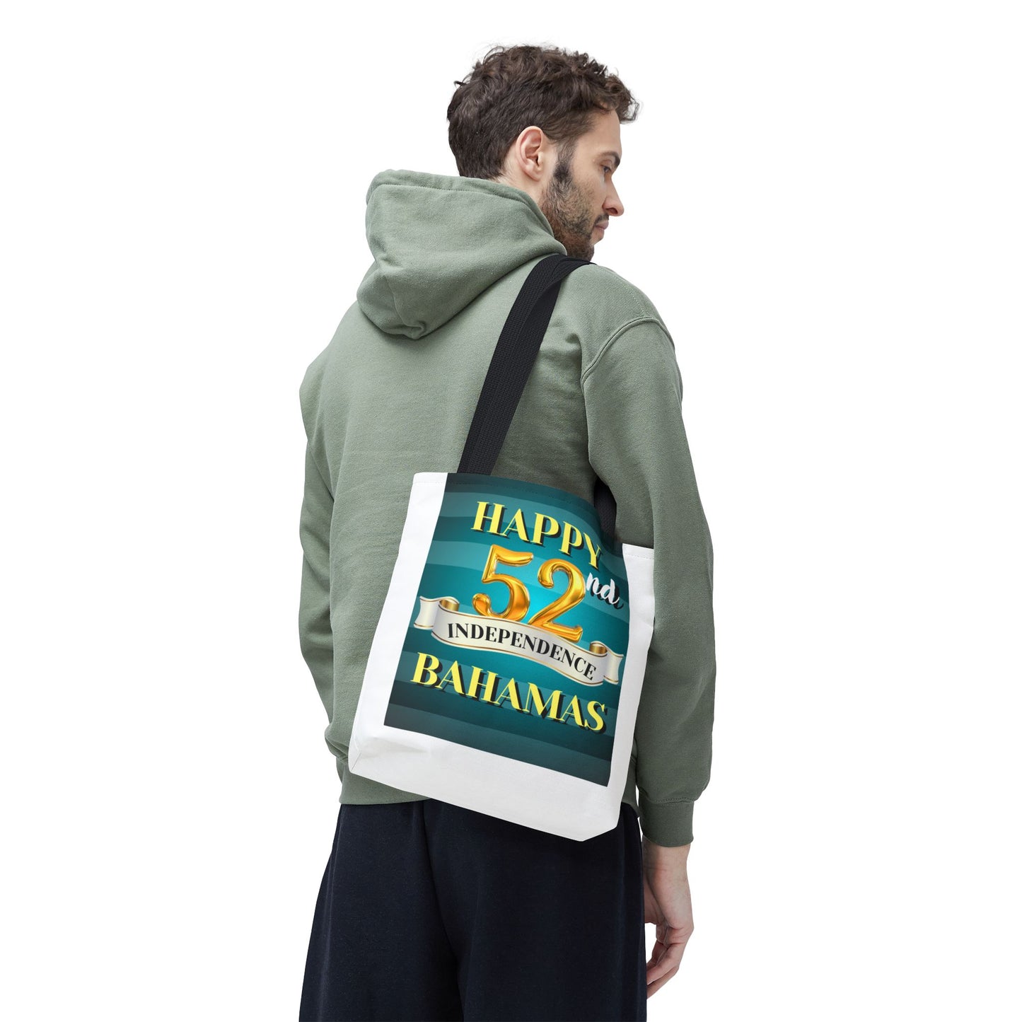Happy 52nd Independence Blue Stripe Bahamas Tote Bag, Beach Bag, Travel Tote, Gift for Bahamian National Day, Independence Day Celebration
