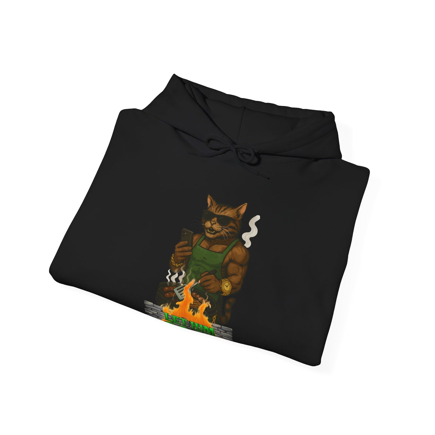 Let Him Cook Cool Cat Grillin' Sweatshirt | Unisex Hoodie for Cat Lovers, Funny Gift for Friends, Cozy Wear, Casual Outfit, Birthday and Holiday Gift
