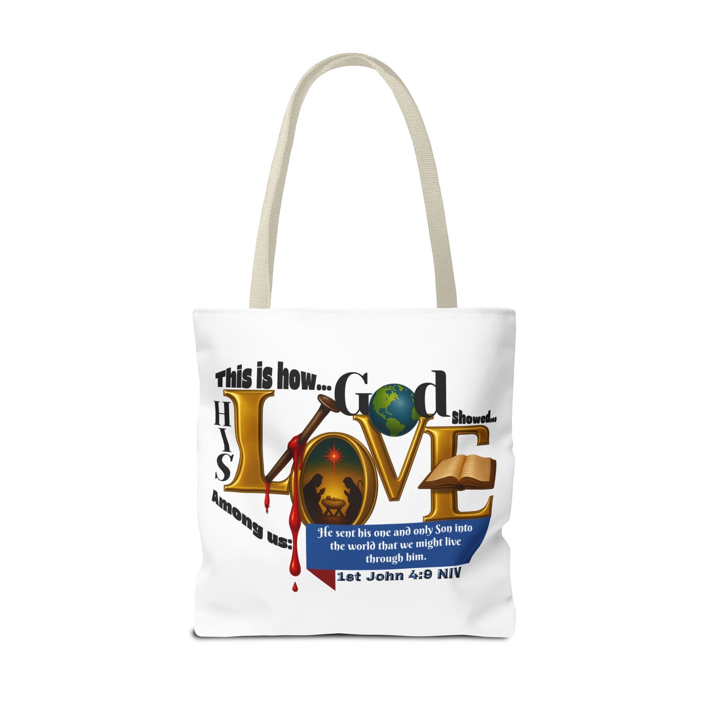 1st John 4:9 Faith-Inspired Tote Bag, Christian Gift, Religious Tote, Bible Verse Bag, Everyday Use, Church Accessory