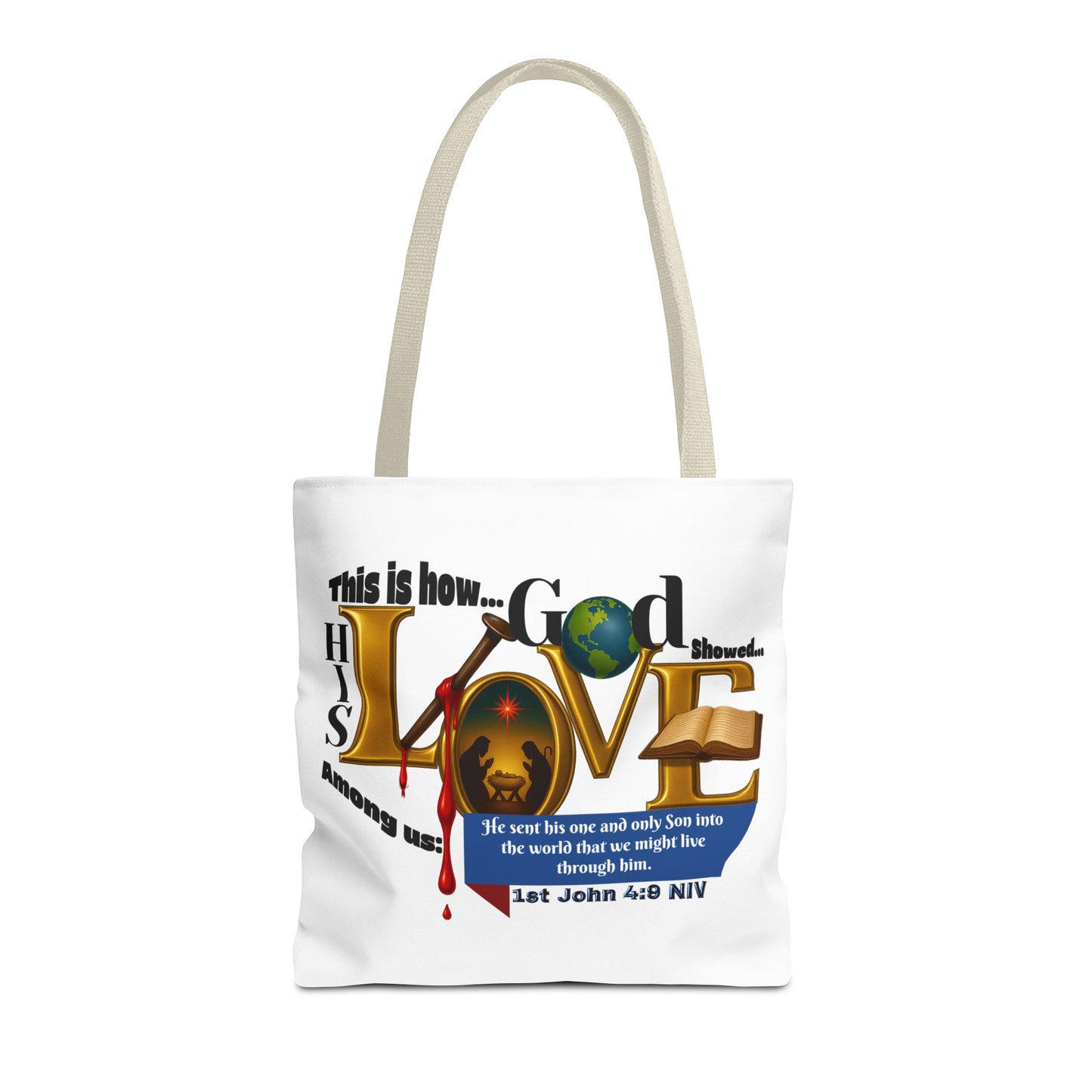 1st John 4:9 Faith-Inspired Tote Bag, Christian Gift, Religious Tote, Bible Verse Bag, Everyday Use, Church Accessory