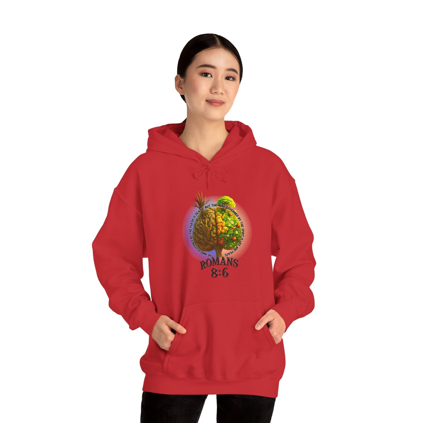 Romans 8:6, Inspirational Unisex Hooded Sweatshirt, Motivational Gift, Cozy Print, Spiritual Hoodie, Everyday Wear, Affirmation Clothing