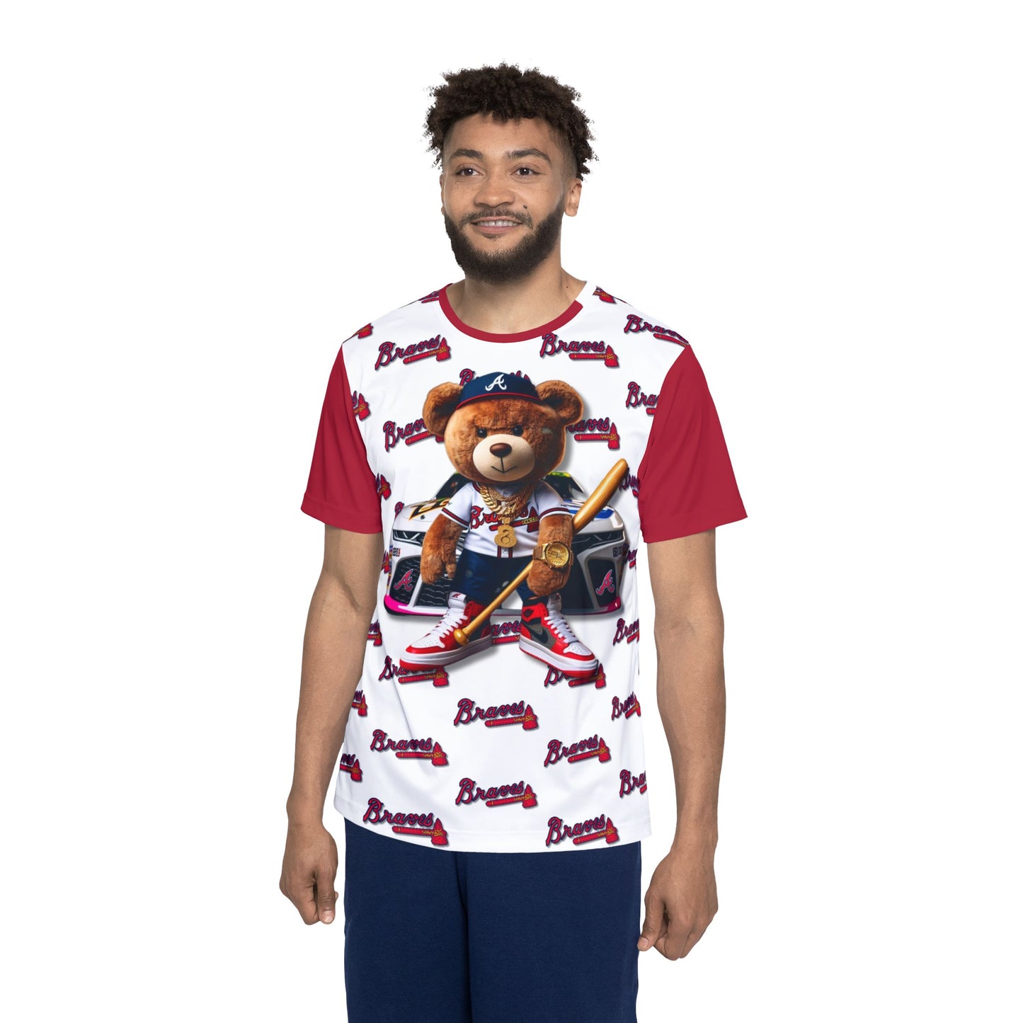 Atlanta Braves Baseball, Bristol Motor Speedway, Men's Sports Jersey with Bear Mascot, Cute Baseball Shirt, Sporty Casual Wear, Gifts for Sports Fans, MLB Team Apparel, Fun Birthday Present