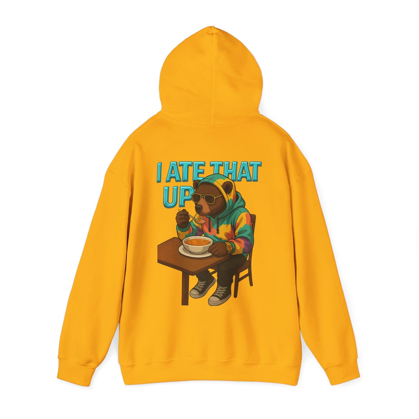 Ate That Up Playful Bear Hoodie, Funny Animal Sweatshirt, Gift for Food Lovers, Cozy Bear Apparel, Unique Unisex Pullover, Fun Statement Top