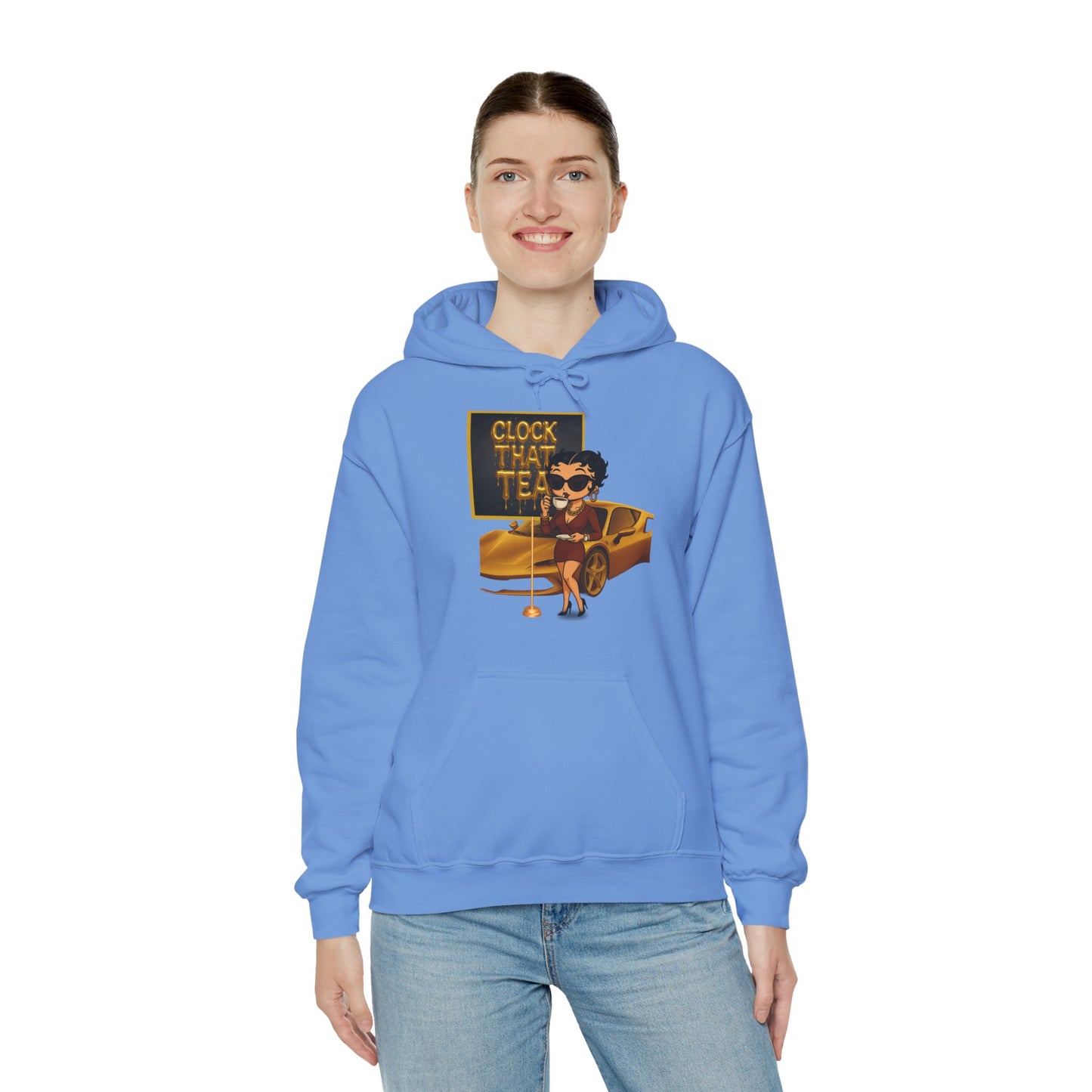 Clock That Tea Chic Hooded Sweatshirt for Tea Lovers, Trendy Unisex Pullover, Casual Streetwear, Gift for Friends, Perfect for Cozy Days