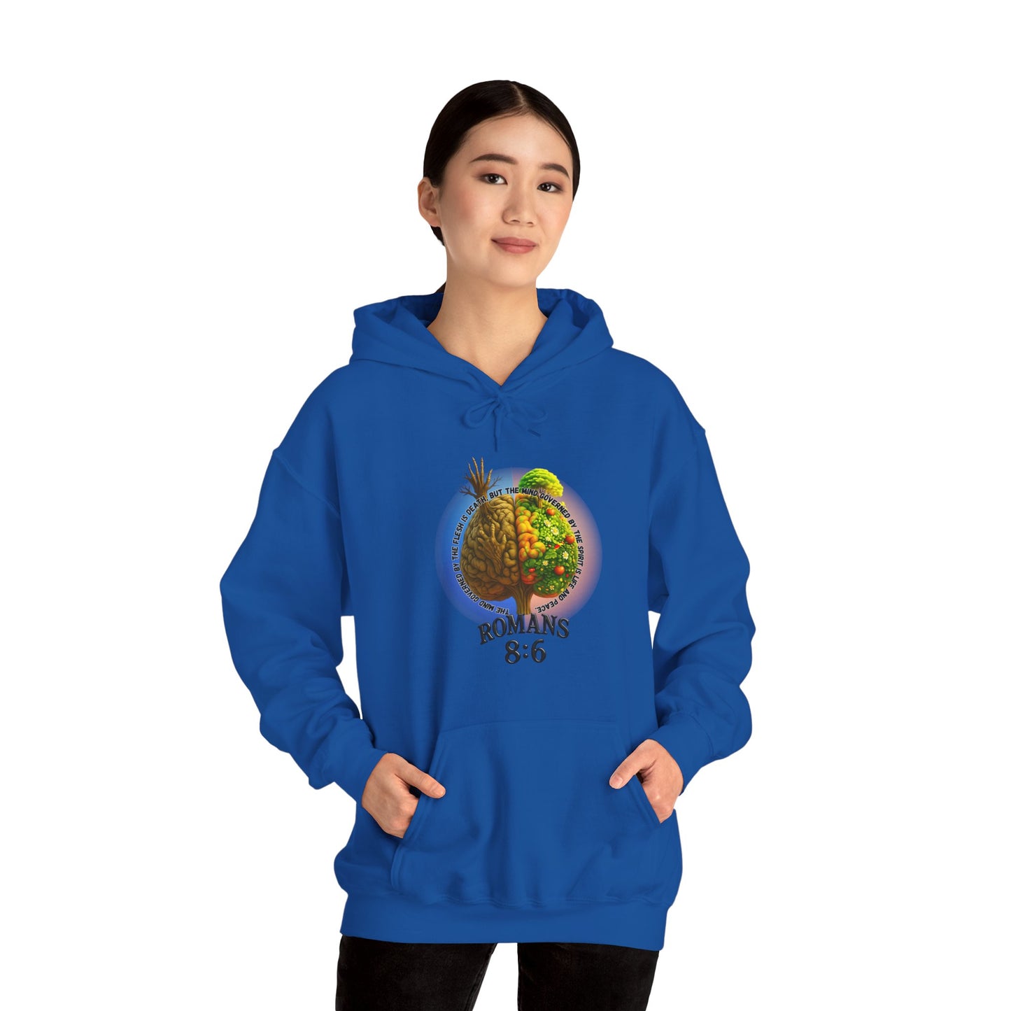 Romans 8:6, Inspirational Unisex Hooded Sweatshirt, Motivational Gift, Cozy Print, Spiritual Hoodie, Everyday Wear, Affirmation Clothing